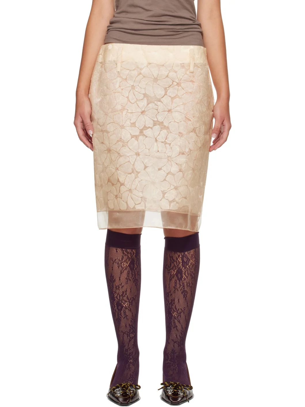 Off-White Floral Paper Midi Skirt - 1