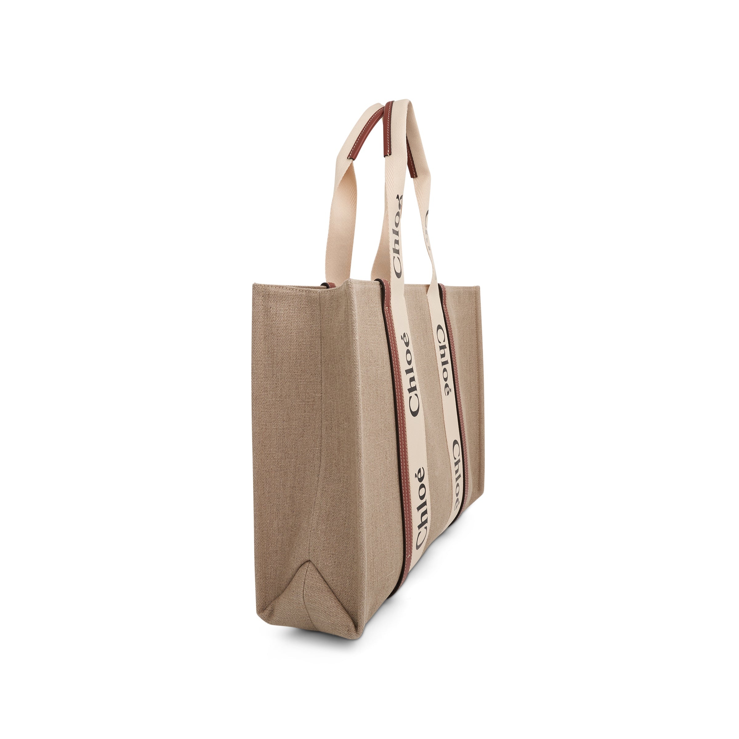 Large Eco Woody Tote Bag with Strap in White/Brown - 2