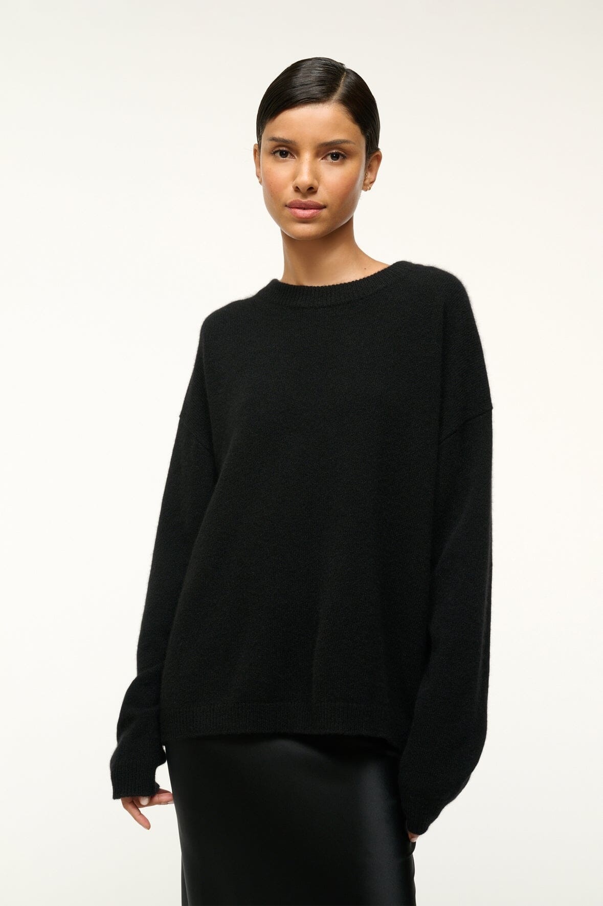 STAUD SERRANO CASHMERE RELAXED CREW BLACK - 5