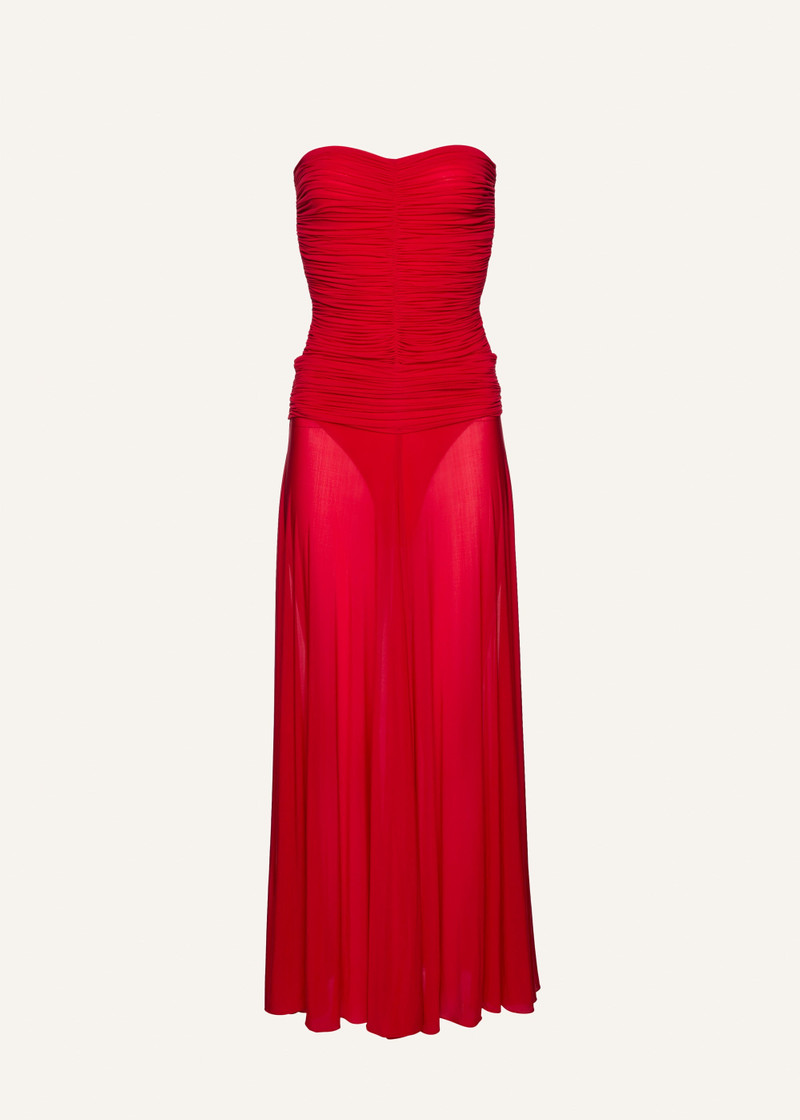 Strapless cupro midi dress in red - 1