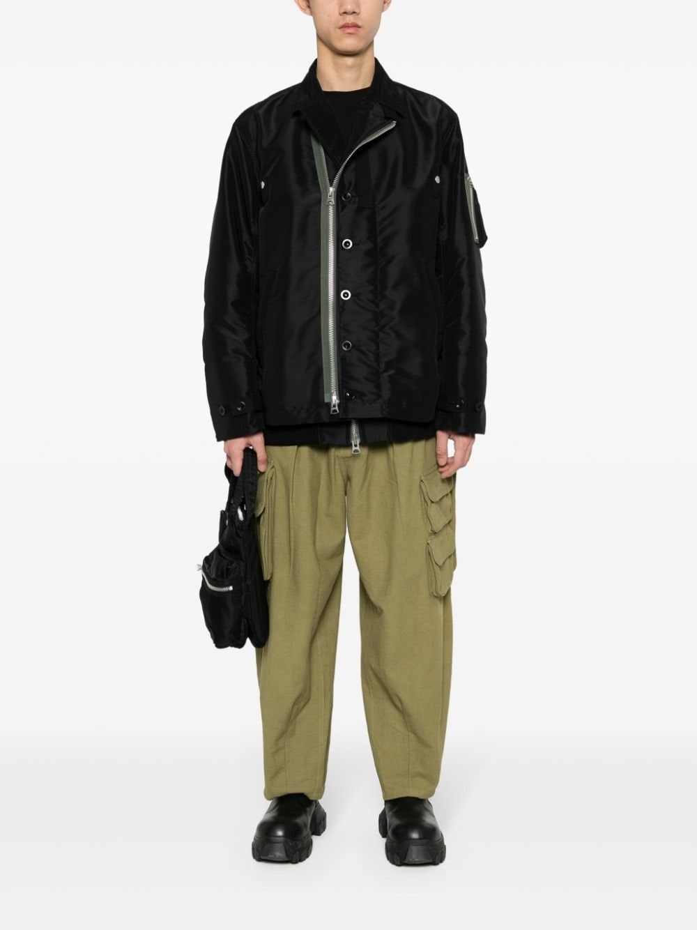 contrasting-trim layered bomber jacket - 2
