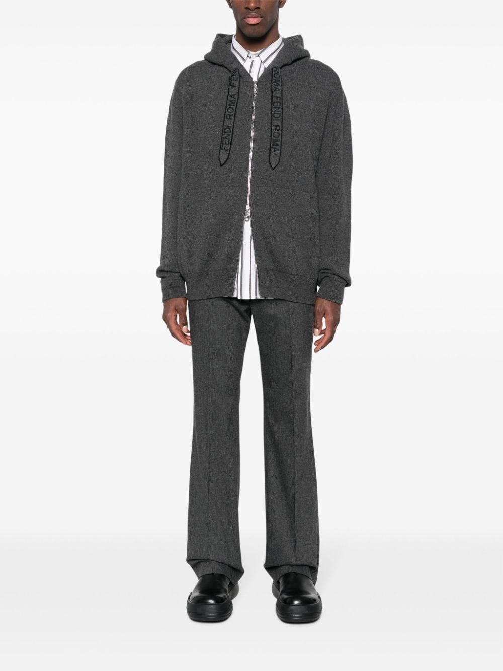 logo-embroidered hooded cashmere cardigan - 2
