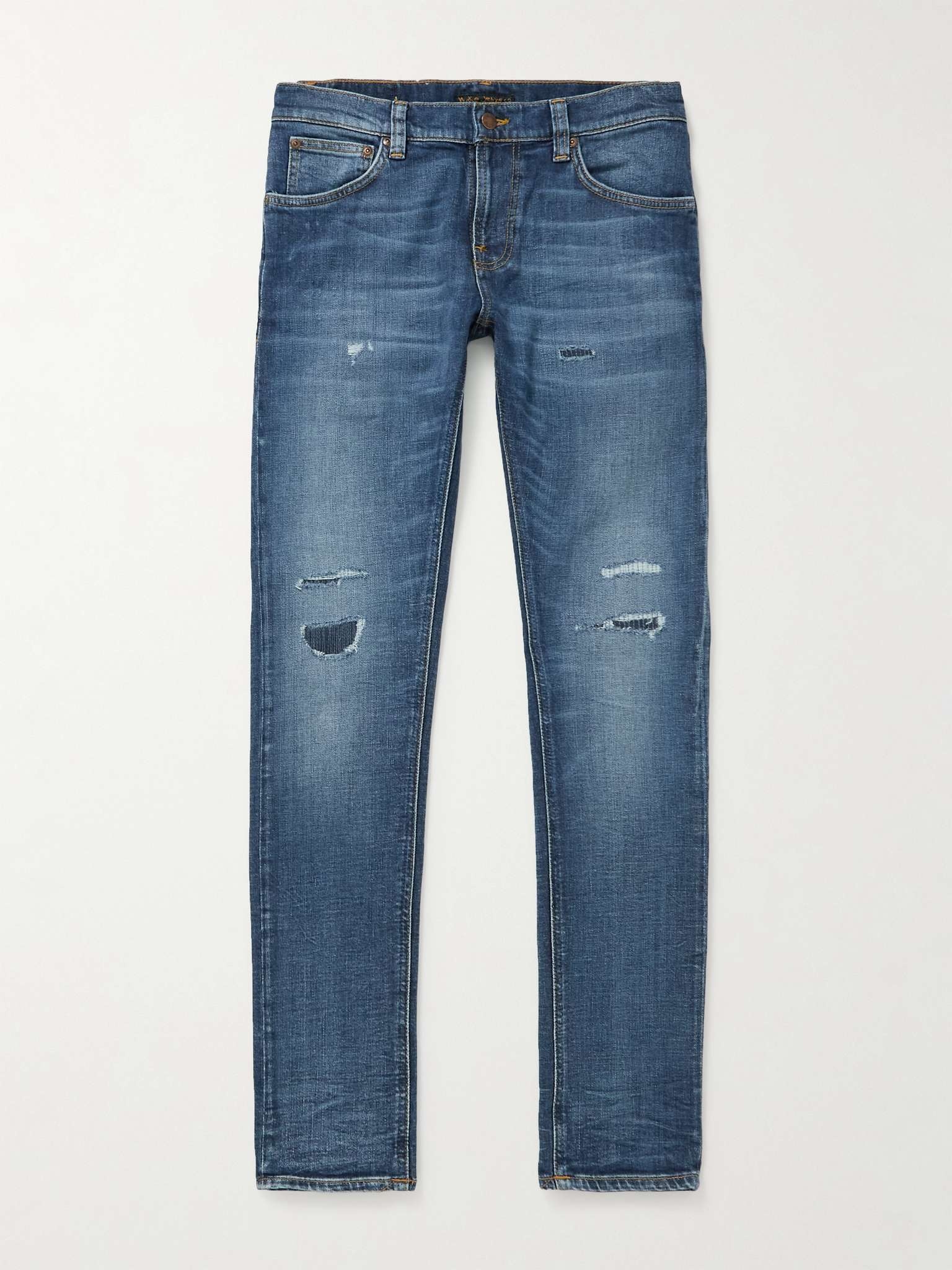 Tight Terry Distressed Stretch-Denim Skinny Jeans - 1