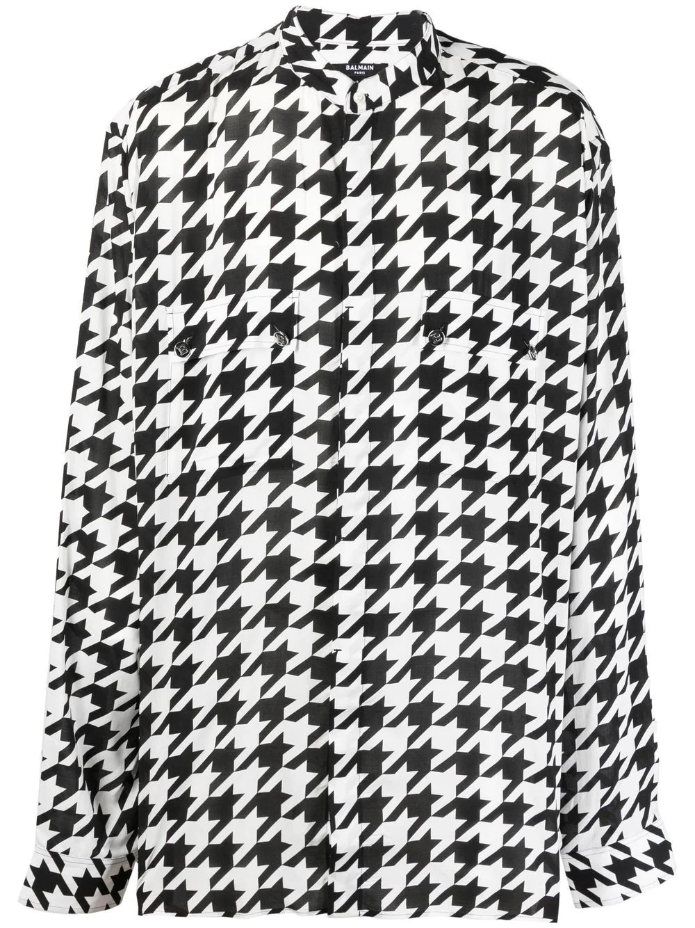 houndstooth-print collarless shirt - 1