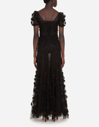 Dolce & Gabbana Long dress in tulle with sequins and mini hand-embroidered flowers outlook