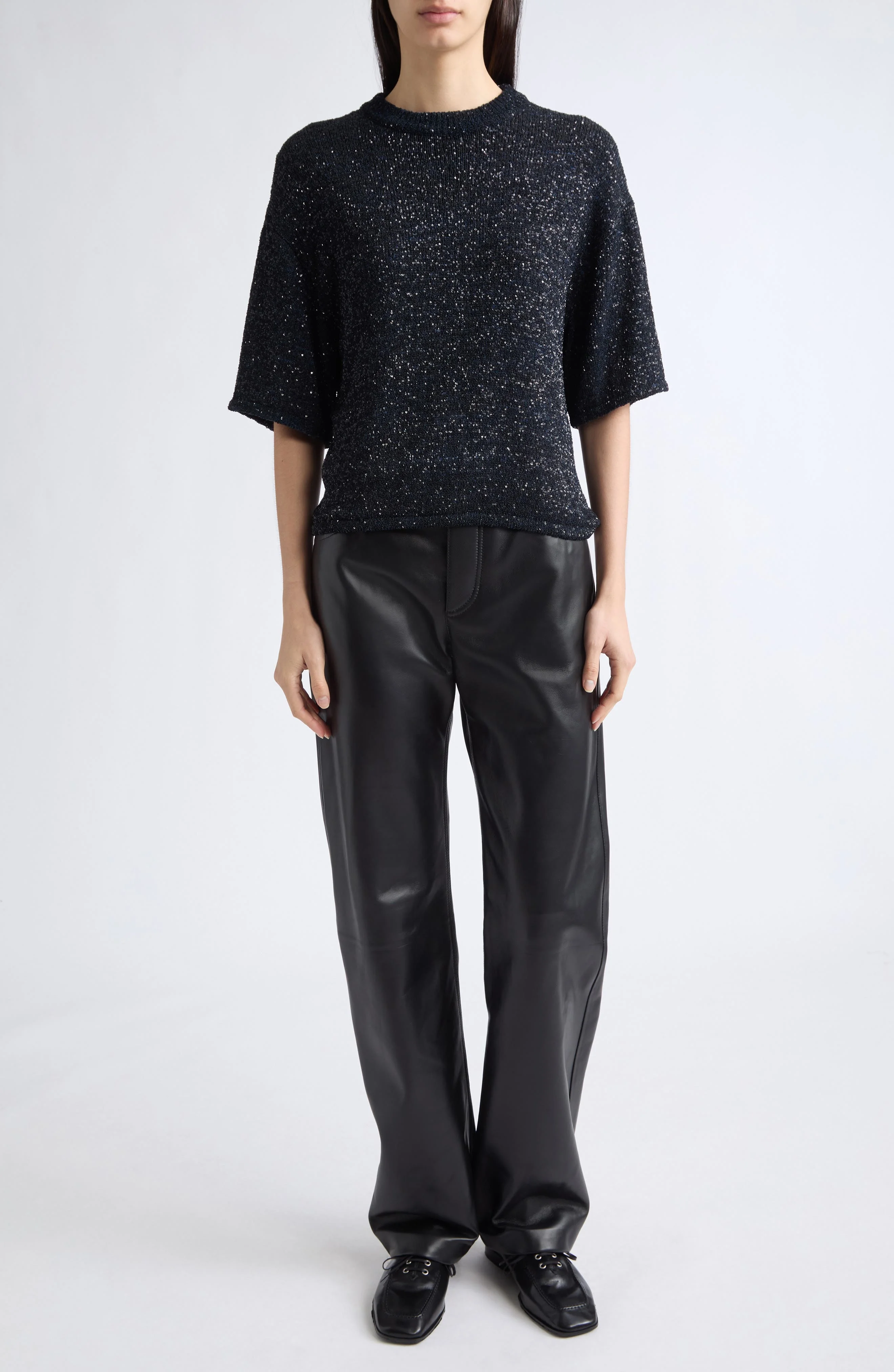 Bottega Veneta Fluid Shiny Leather Pants in 1010 Double Black - 1