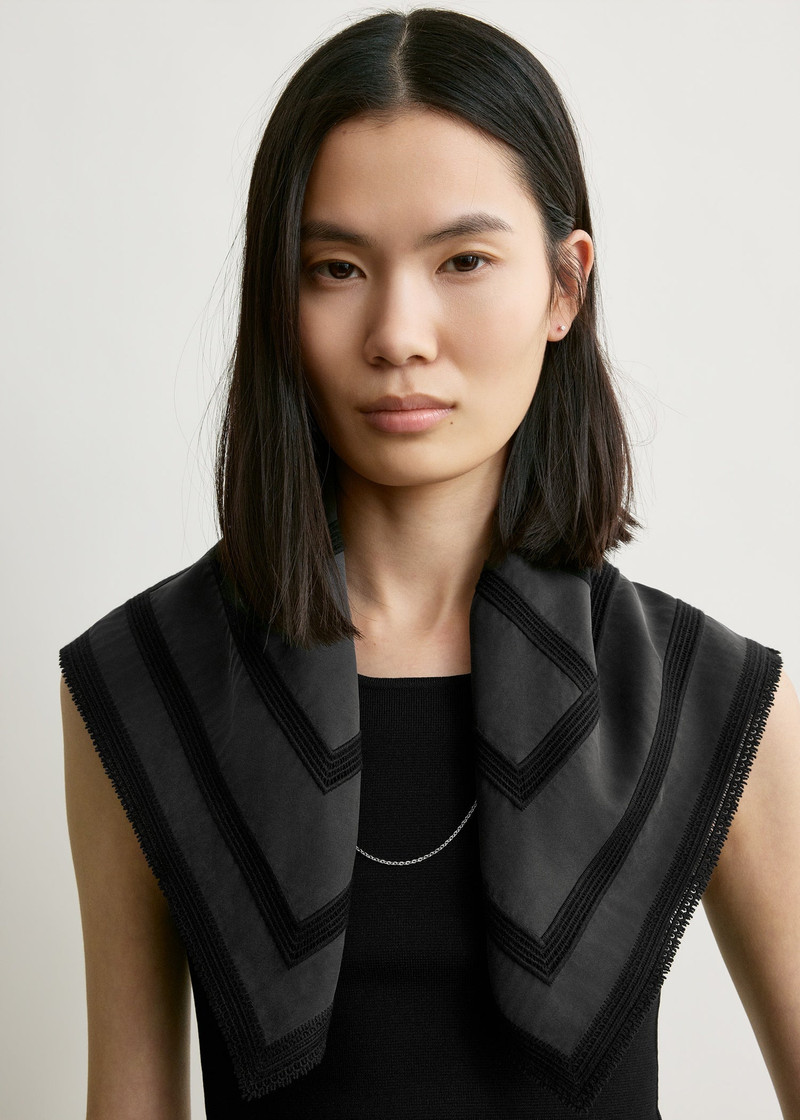 TOTEME Monogram crochet silk scarf washed black outlook