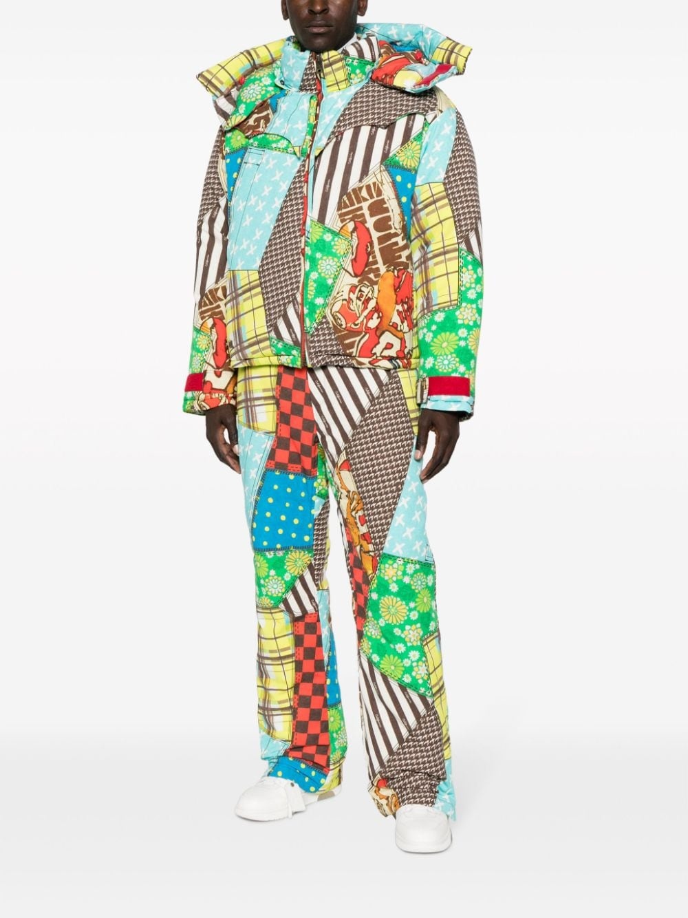 patchwork-pattern padded hooded jacket - 2