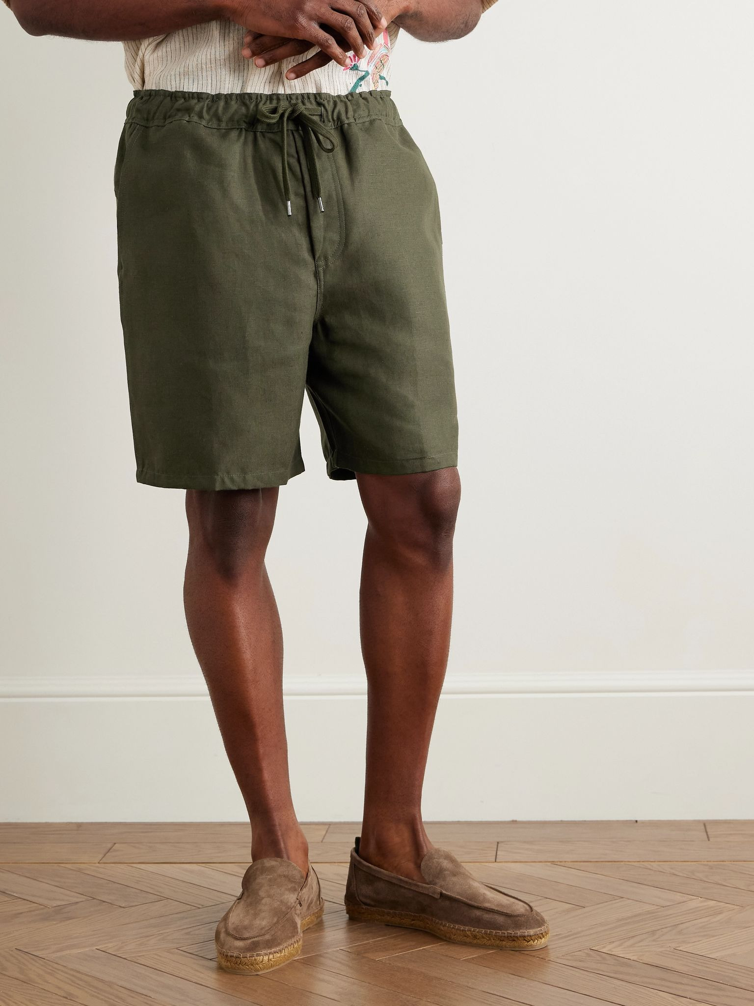 Sydney 2 Straight-Leg Linen Drawstring Shorts Green - 3