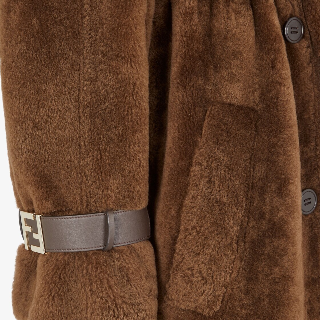 Dark brown shearling trench coat - 3