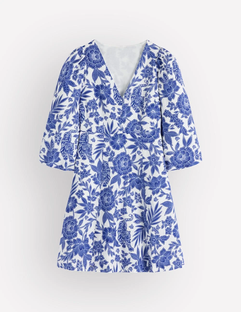 Marla Linen Blend Short Dress-Blue Tigers Paradise - 1