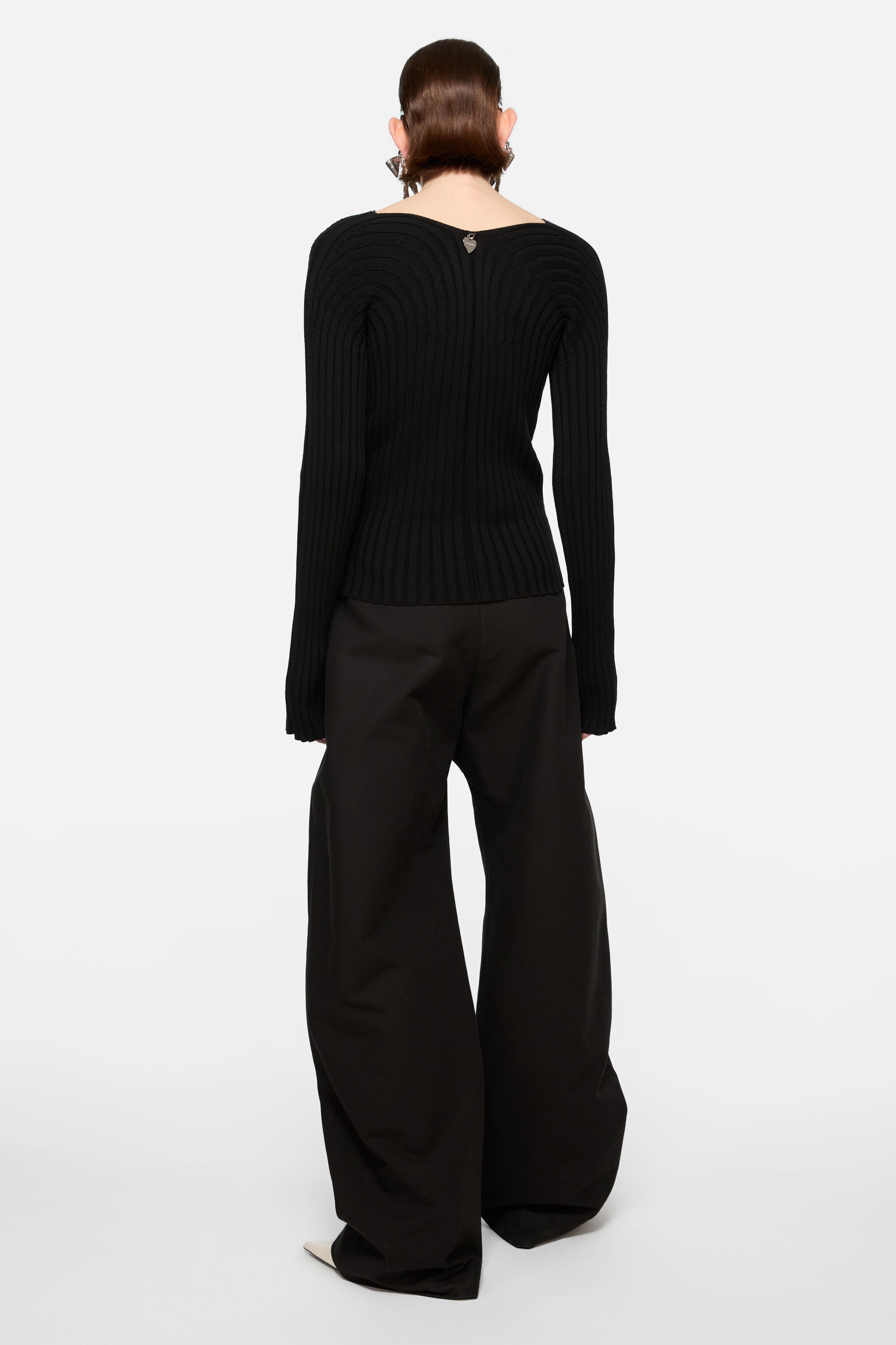 Button-up rib cardigan - Black - 3