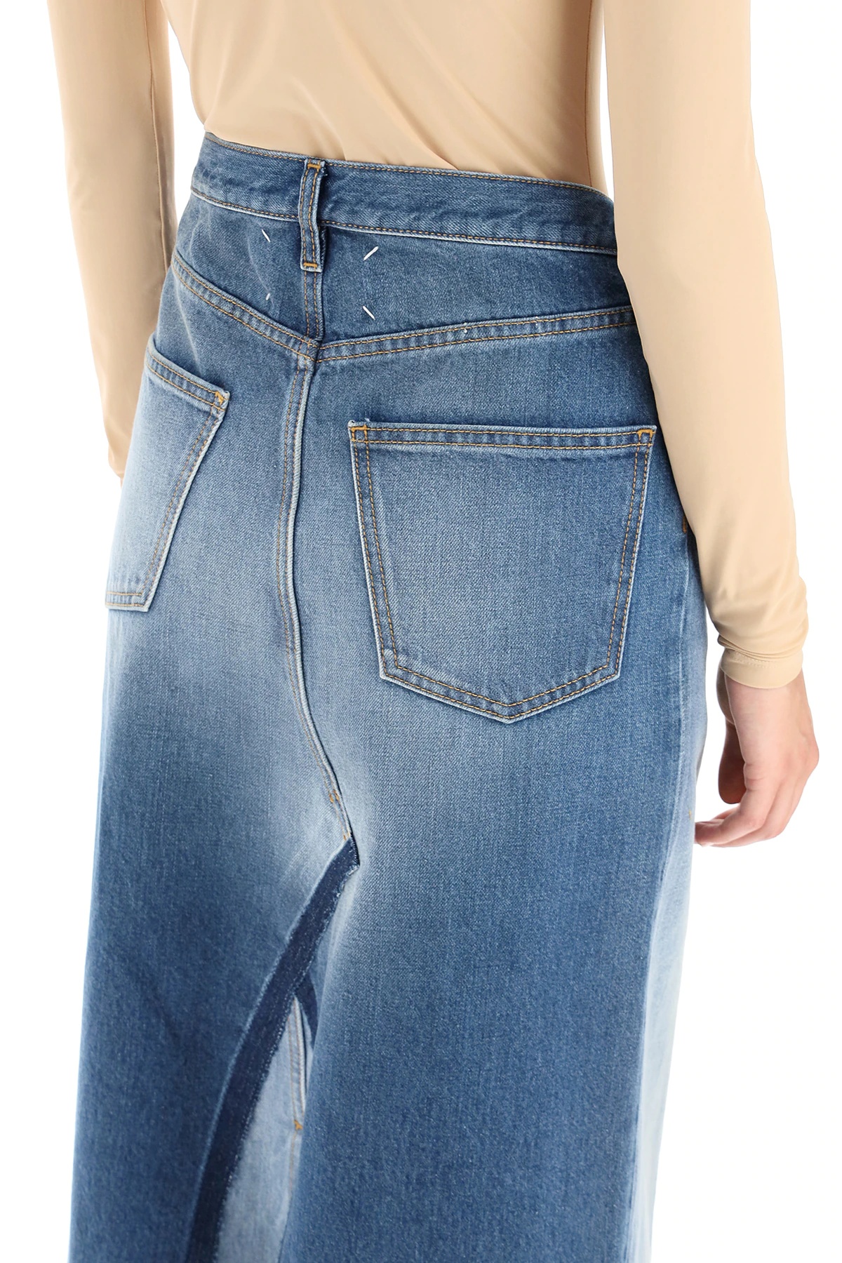 TWO-TONE DENIM LONG SKIRT - 5