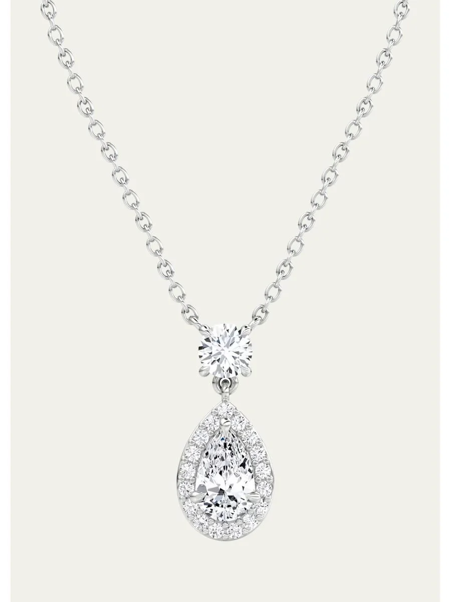 14K White Gold Lab-Grown Diamond Single Pear Pendant Necklace - 1