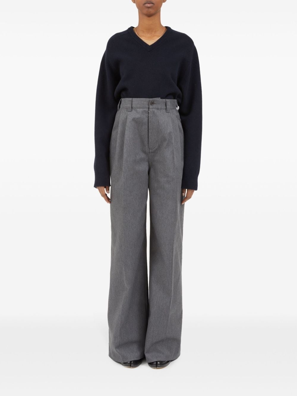 pleat-detailed twill trousers - 2