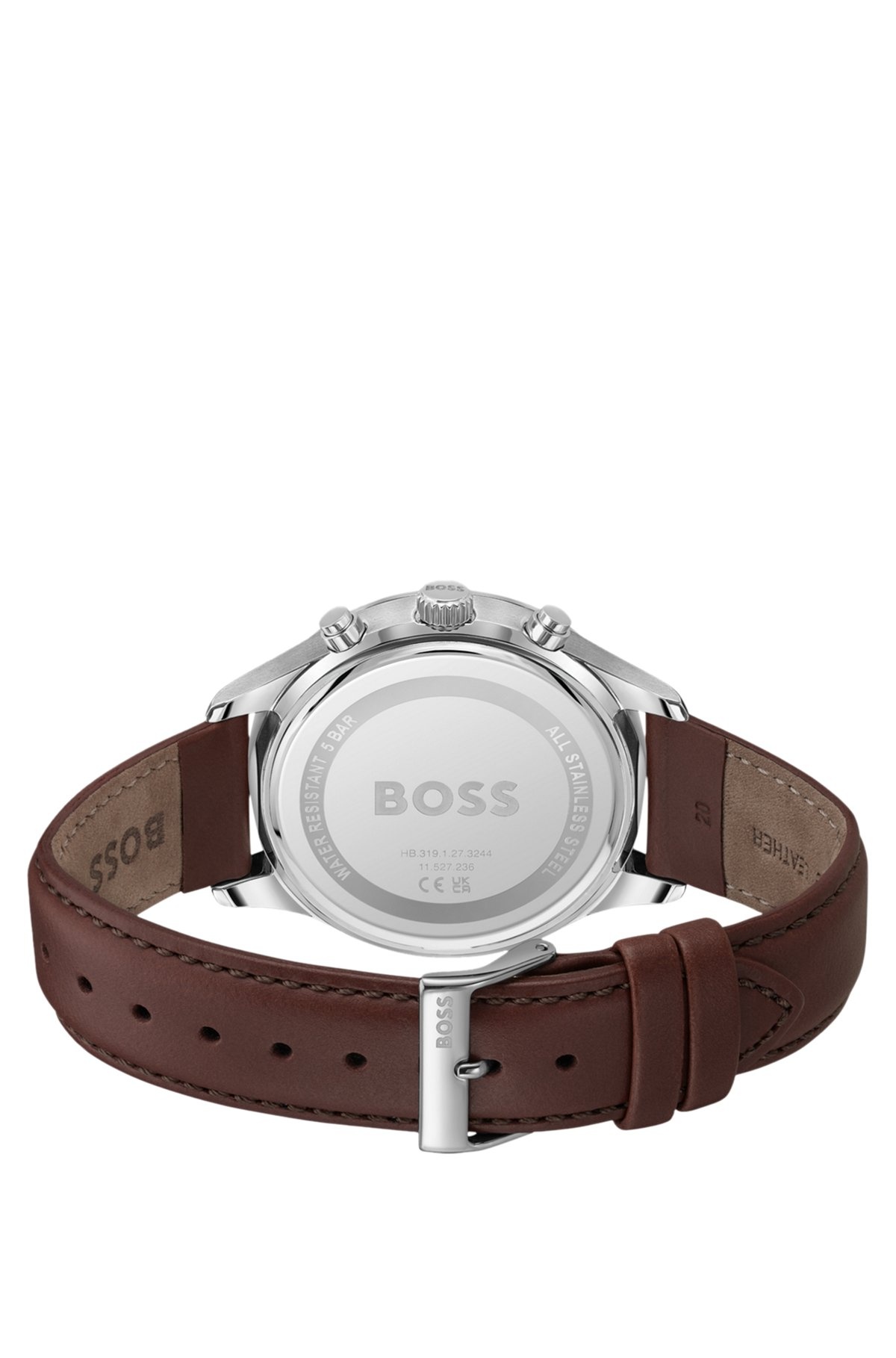 STAINLESS-STEEL CHRONOGRAPH WATCH WITH STITCHED LEATHER STRAP - 3