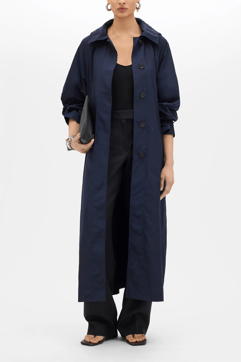 Another Tomorrow Recycled Nylon Trench in Navy outlook