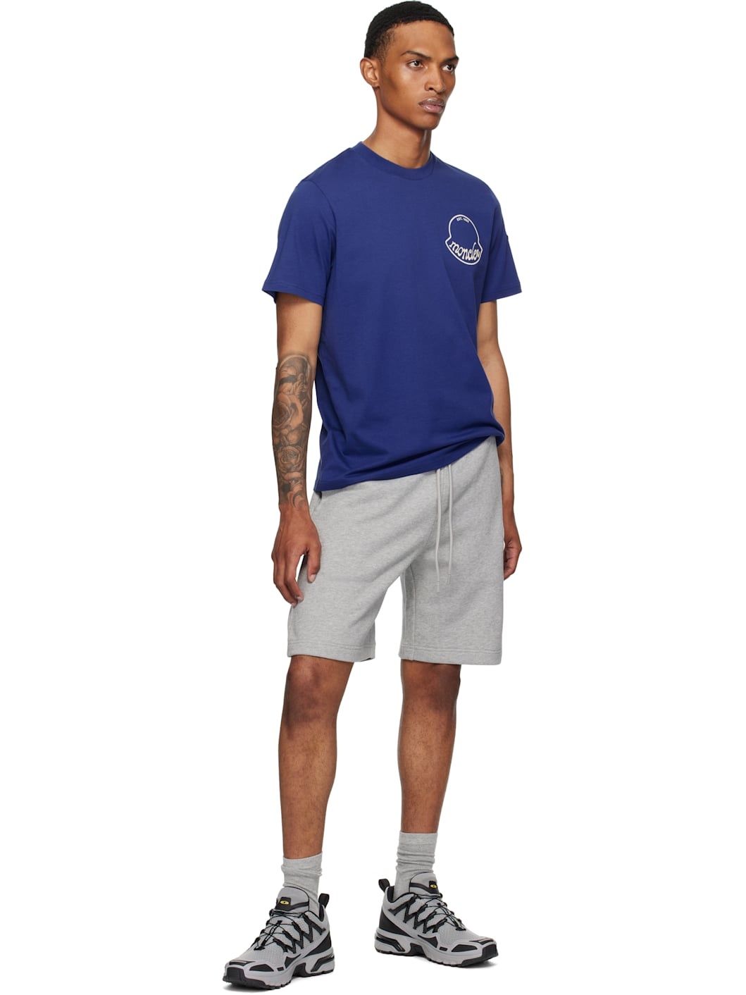 Gray Logo Patch Cotton Shorts - 5