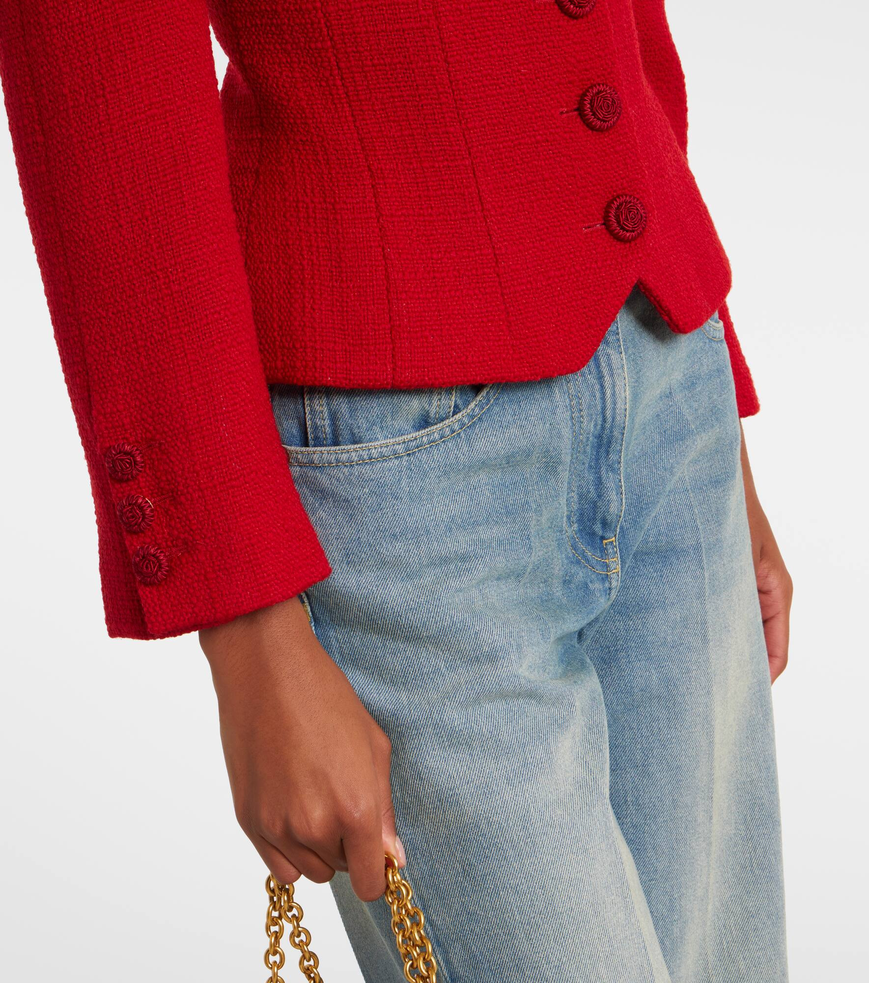 Bow-detail cropped wool-blend tweed jacket - 6