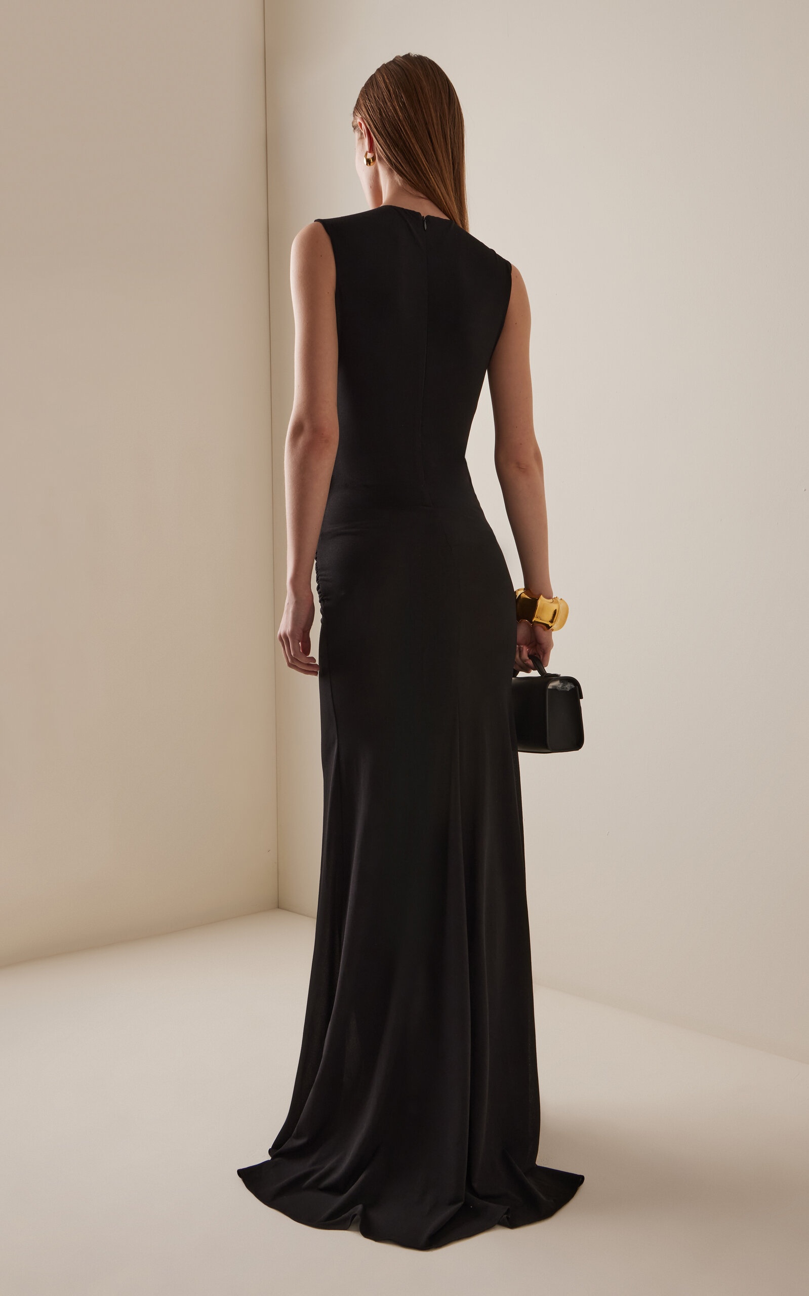 Cut-out Draped Jersey Gown black - 4