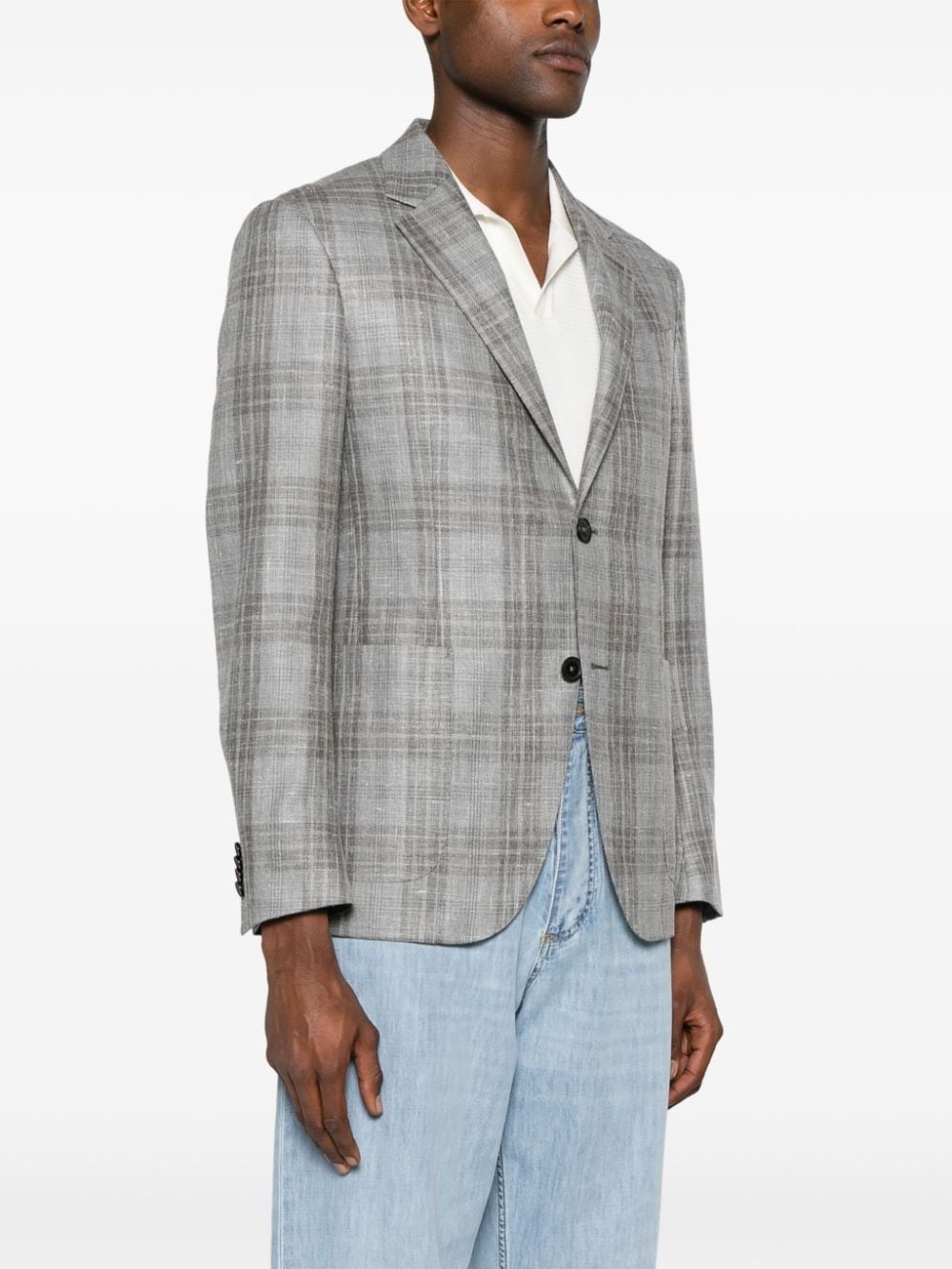 checked single-breasted blazer - 3