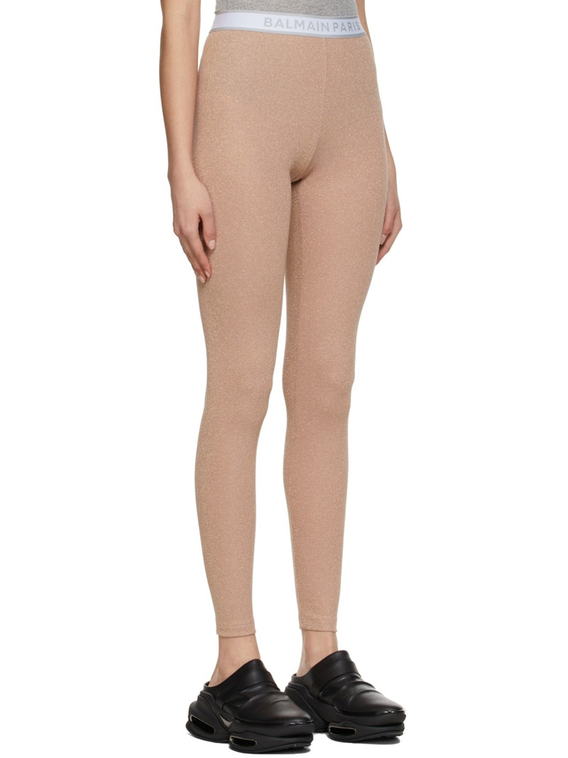 Beige Viscose Glitter Leggings 2