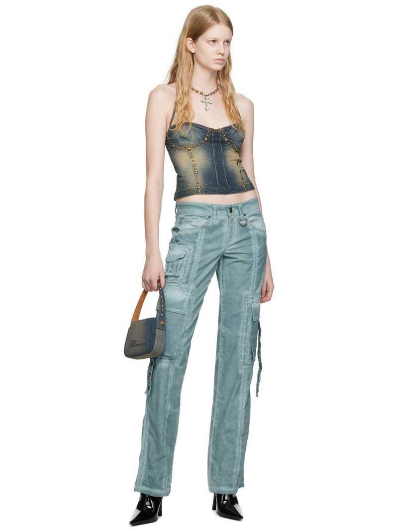 Blumarine Blue Eyelet Trousers outlook