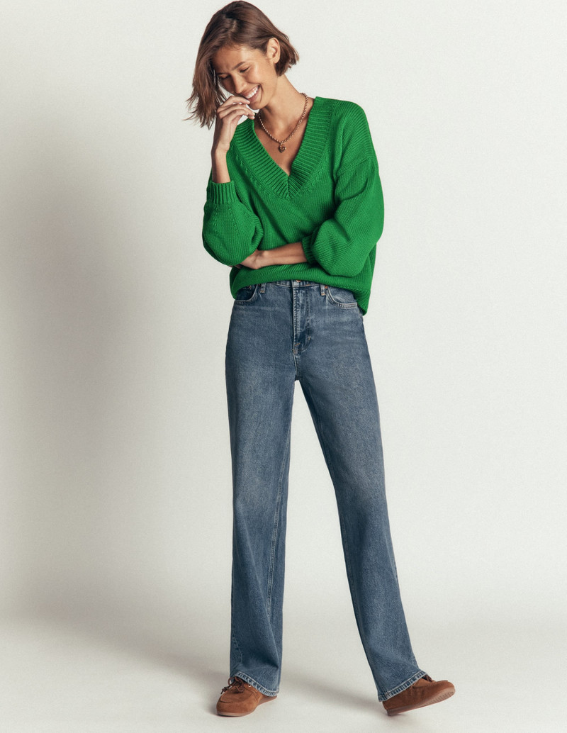 Lucy Cotton V-neck Sweater-Highland Green 5
