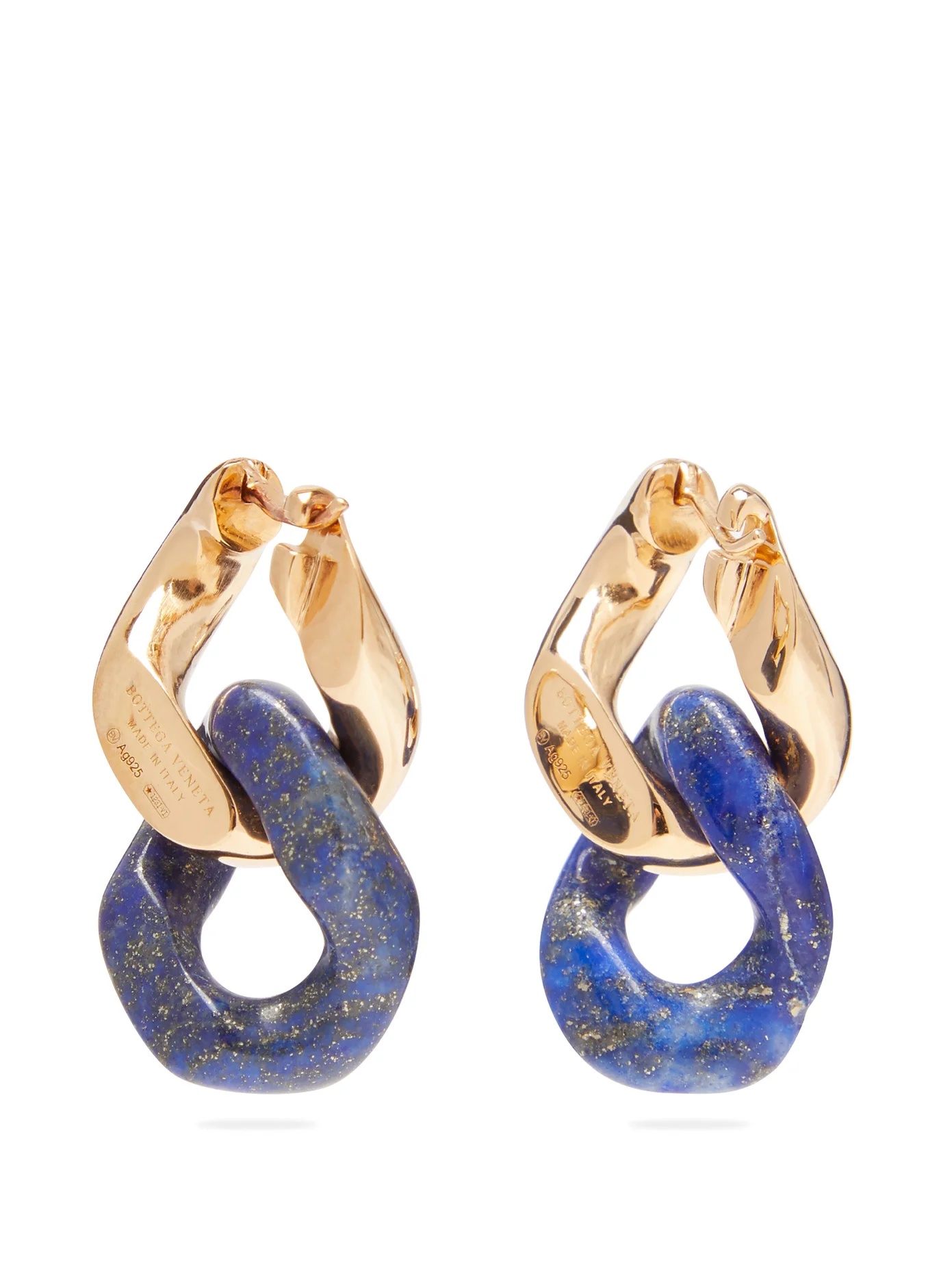 Double-link lapis and gold-plated silver earrings - 3