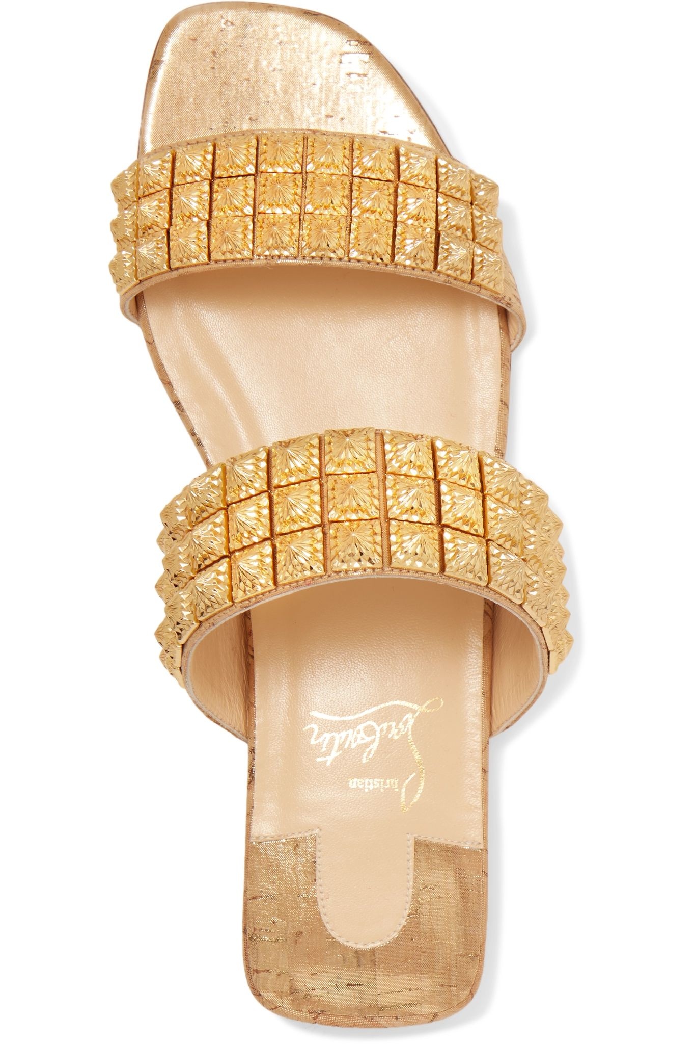 Myriadiam spiked lamé-coated cork sandals - 6