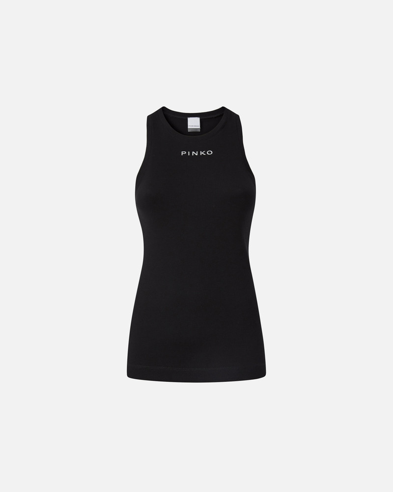 RIBBED KNIT TANK TOP WITH PINKO LOGO - 1