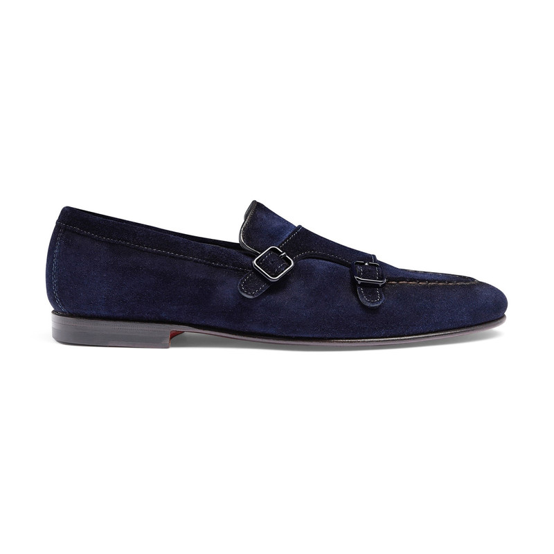 Men's blue suede double-buckle loafer 1