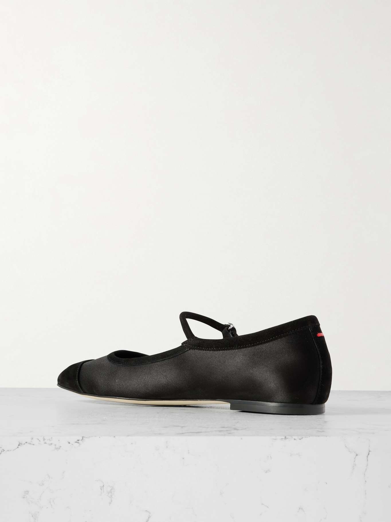 Uma suede-trimmed satin Mary Jane ballet flats Black - 3