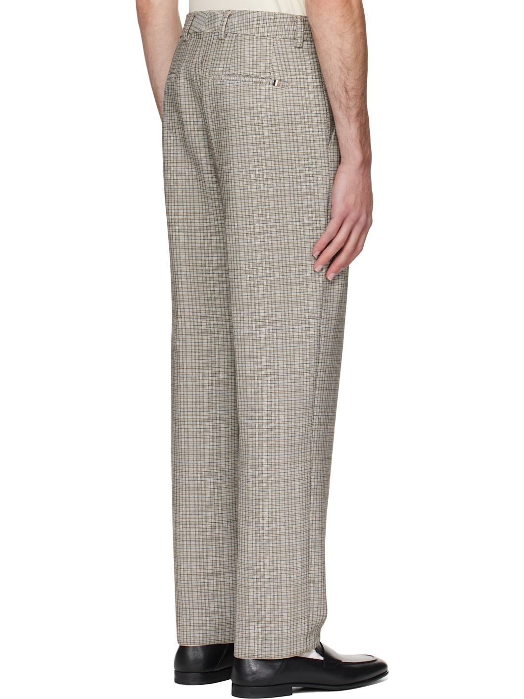 Beige Relaxed-Fit Checked Stretch Fabric Trousers - 3