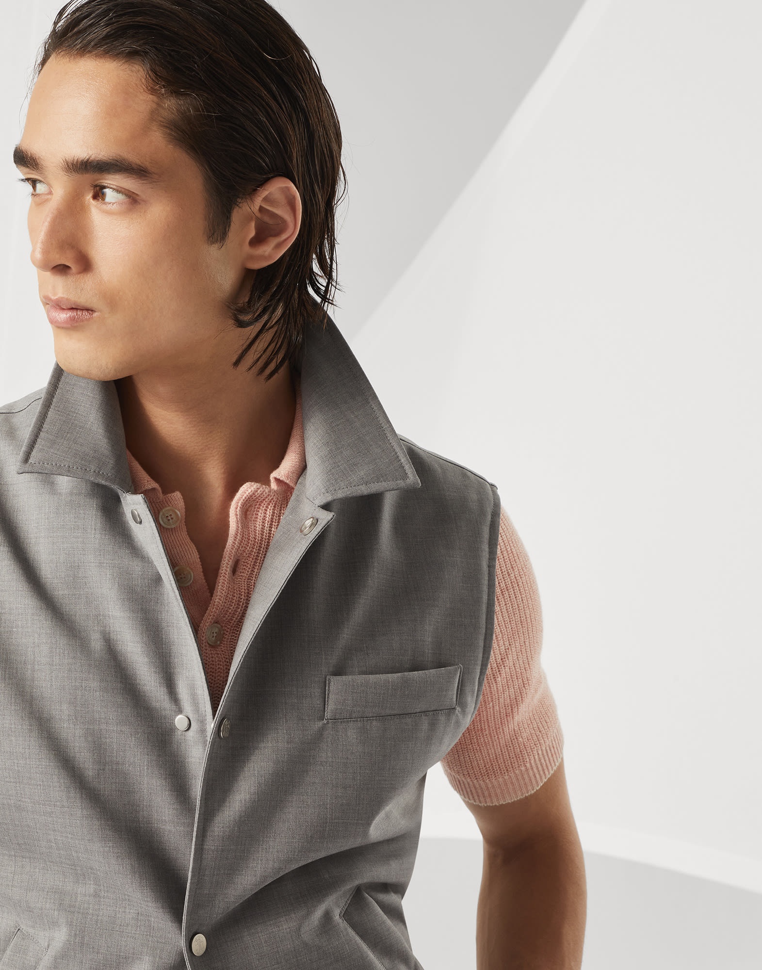Bonded virgin wool fresco vest with Thermore® padding and shirt-style collar - 3