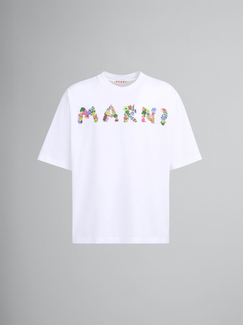 WHITE COTTON T-SHIRT WITH BOUQUET MARNI LOGO 1