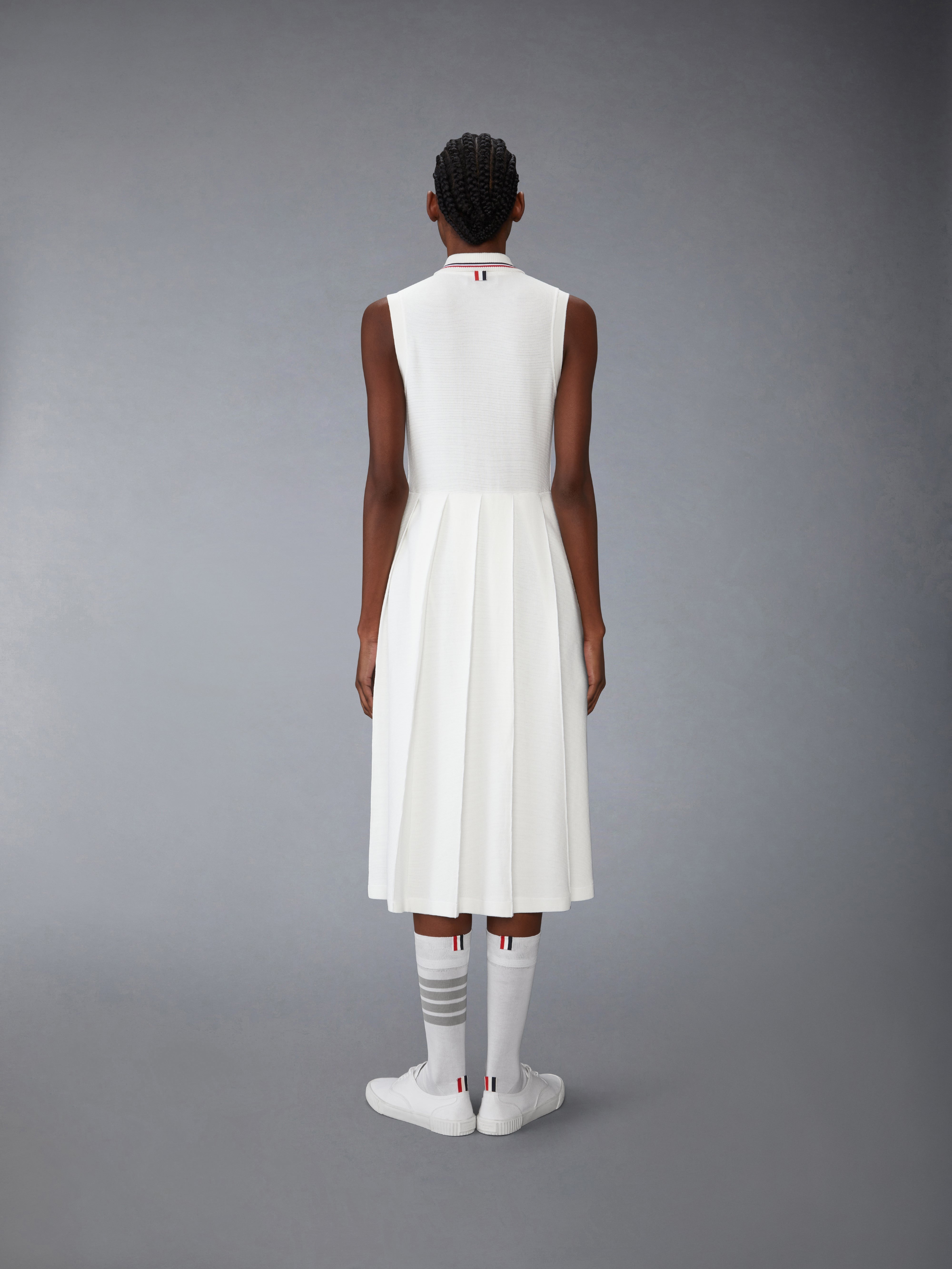 COTTON WAFFLE PLEATED POLO DRESS - 4