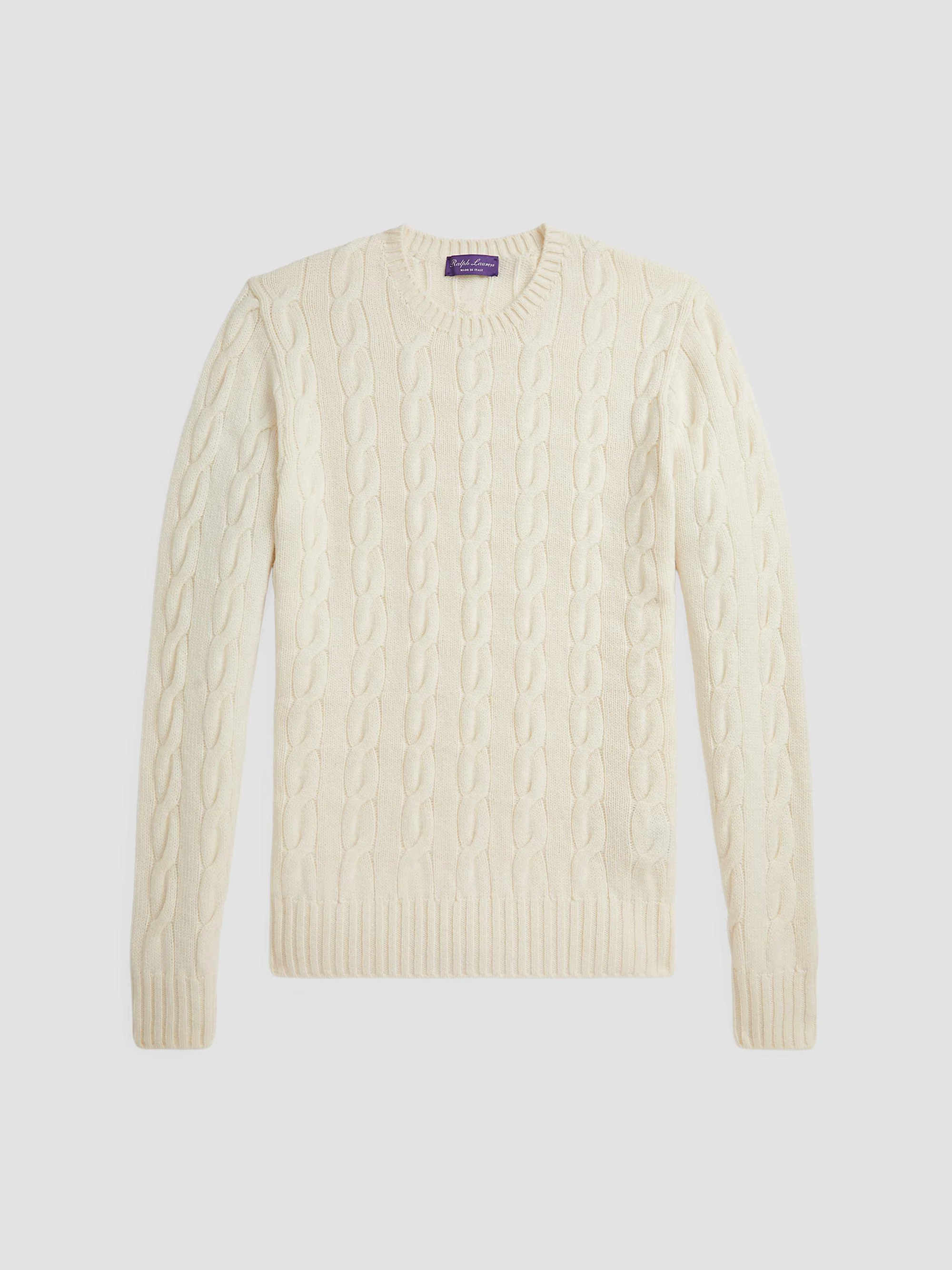 Men's Cable-Knit Cashmere Crewneck Sweater - Classic Cream - 1