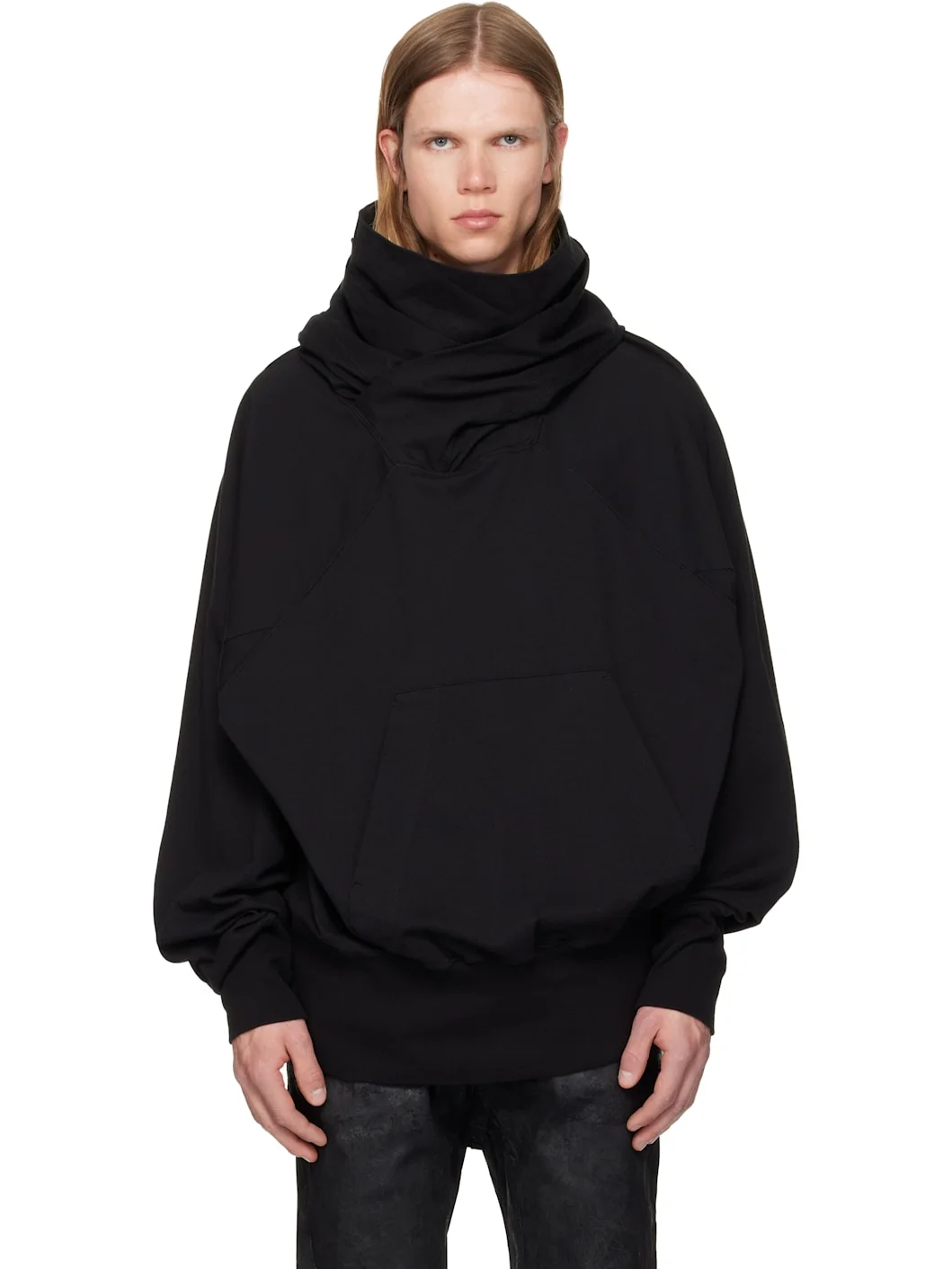 Black W Neck Hoodie - 1