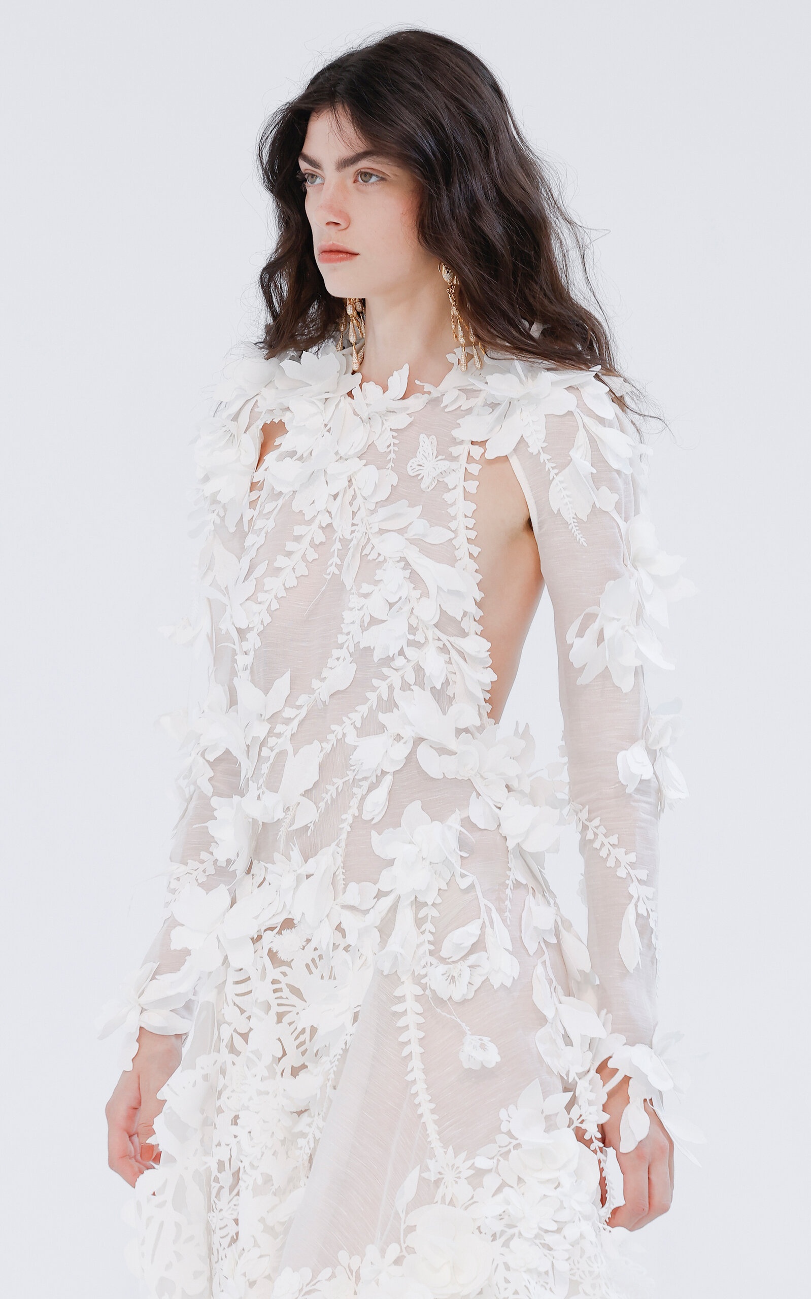 Zimmermann Tranquility Floral-Appliquéd Linen-Silk Midi