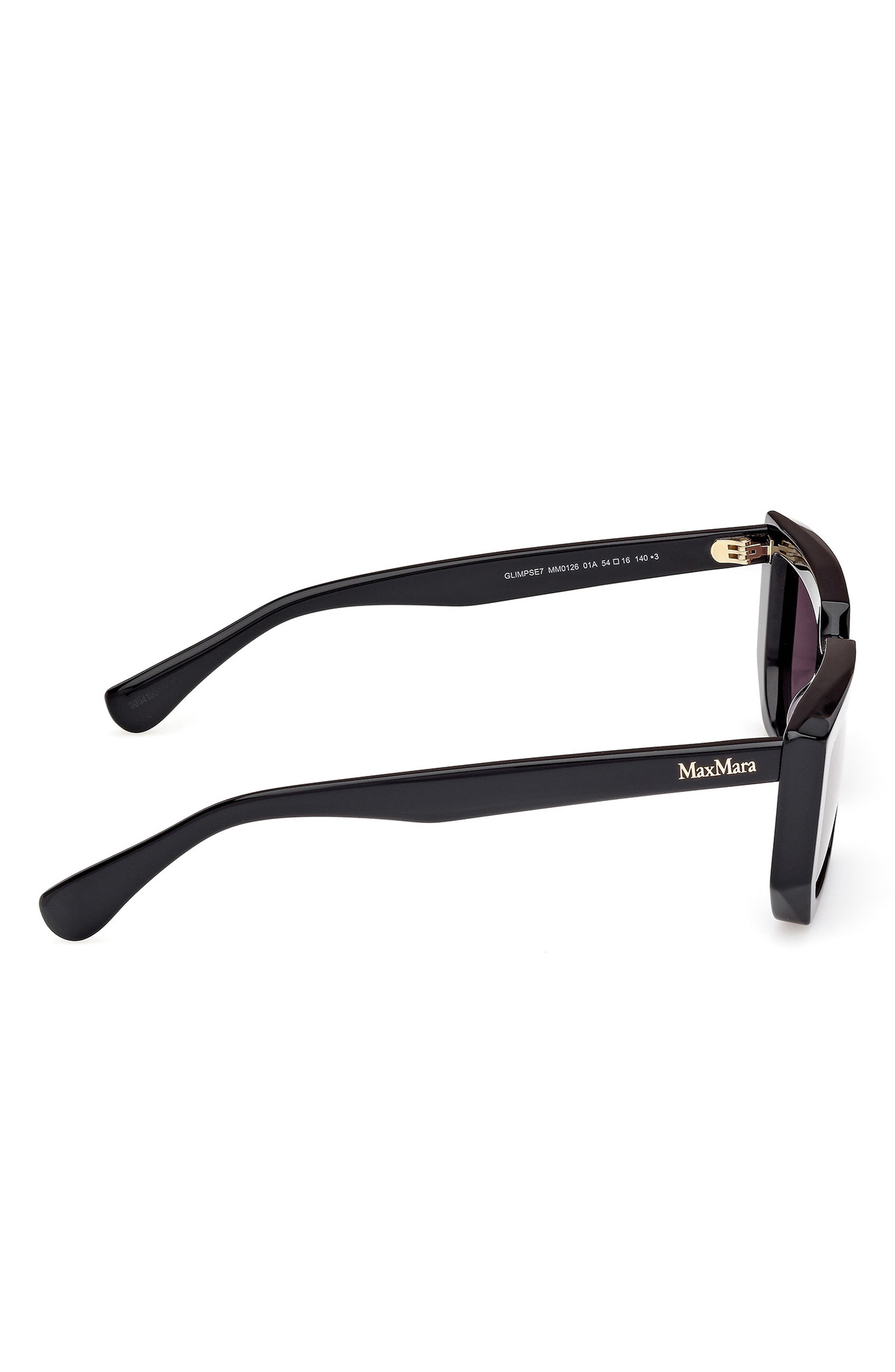 Max Mara 54mm Rectangular Sunglasses in Shiny Black /Smoke Lenses at Nordstrom - 3