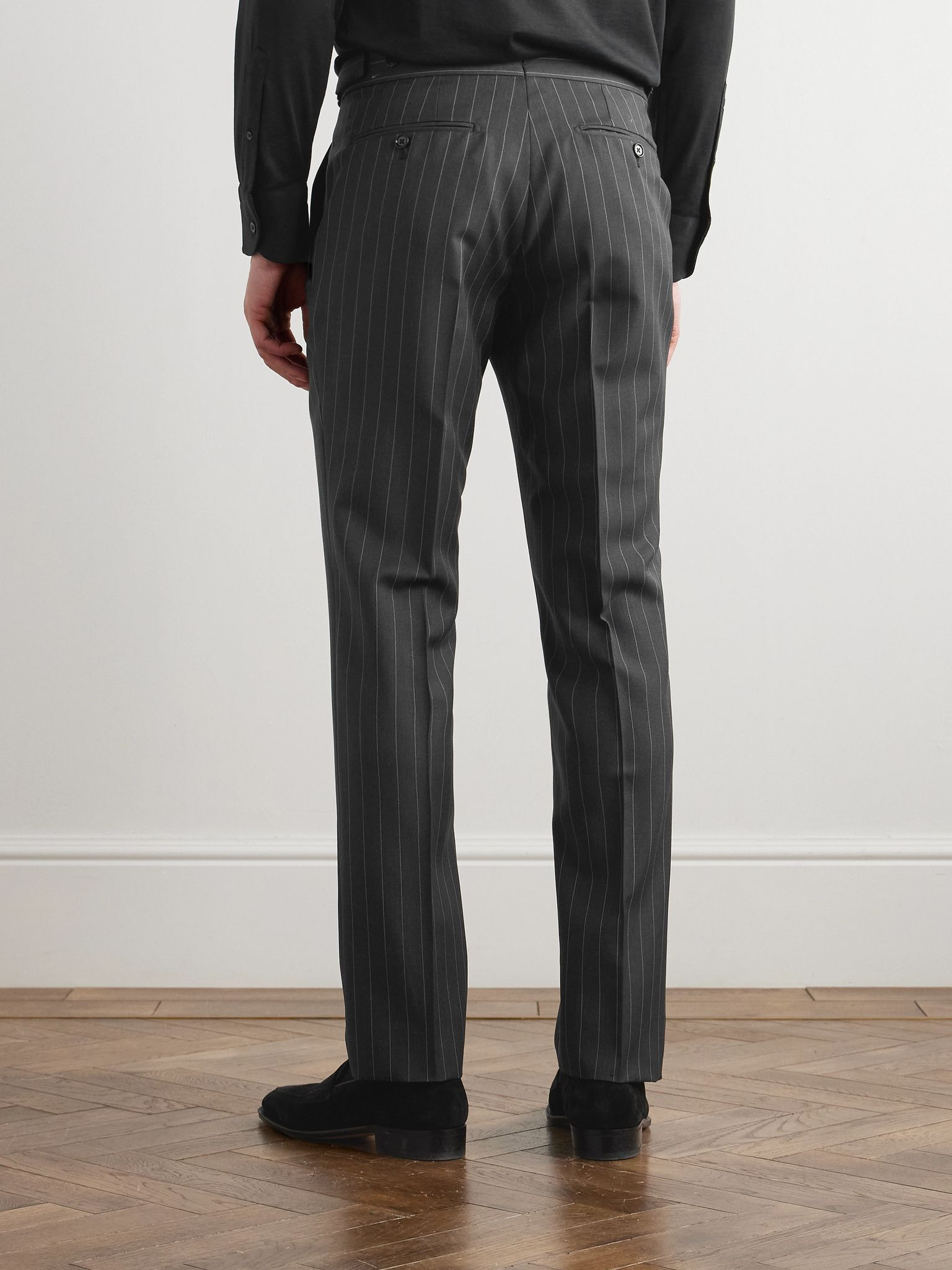 Tapered Pinstriped Wool and Mohair-Blend Twill Suit Trousers Gray - 4