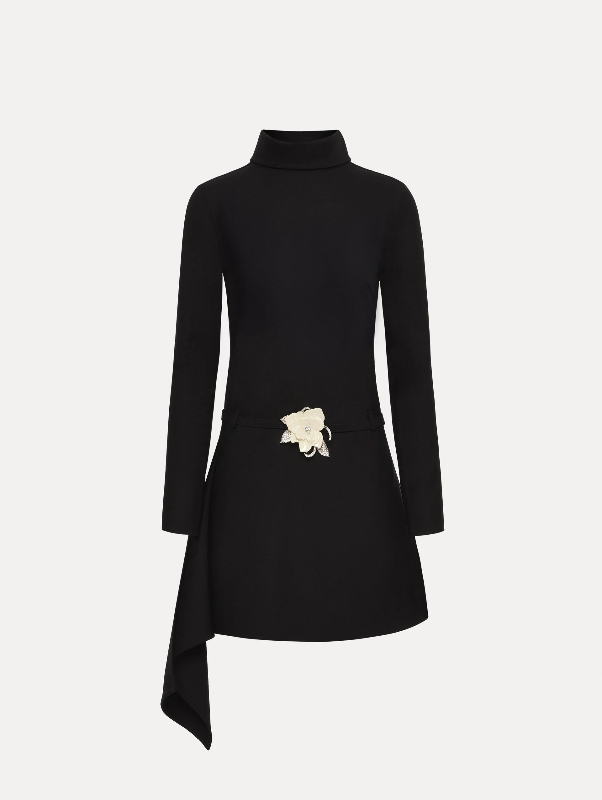 FLORAL BELT MOCK-NECK DRESS - 1