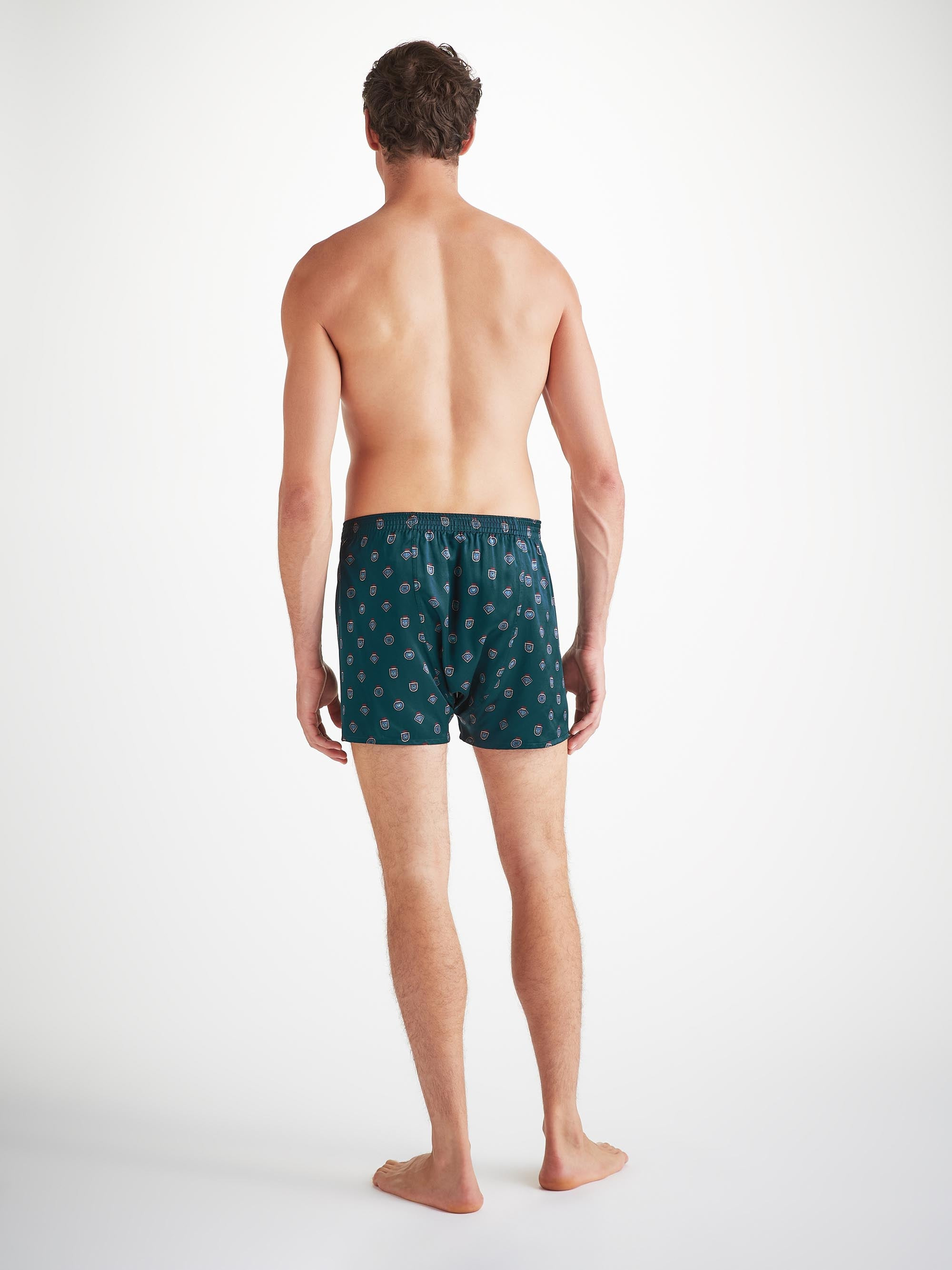 Men's Classic Fit Boxers Silk Satin Green Badge Print - 4