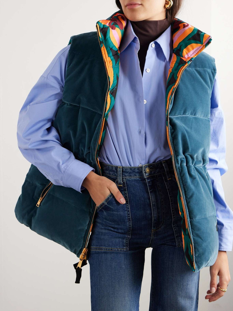 Reversible printed quilted shell and velvet vest 6