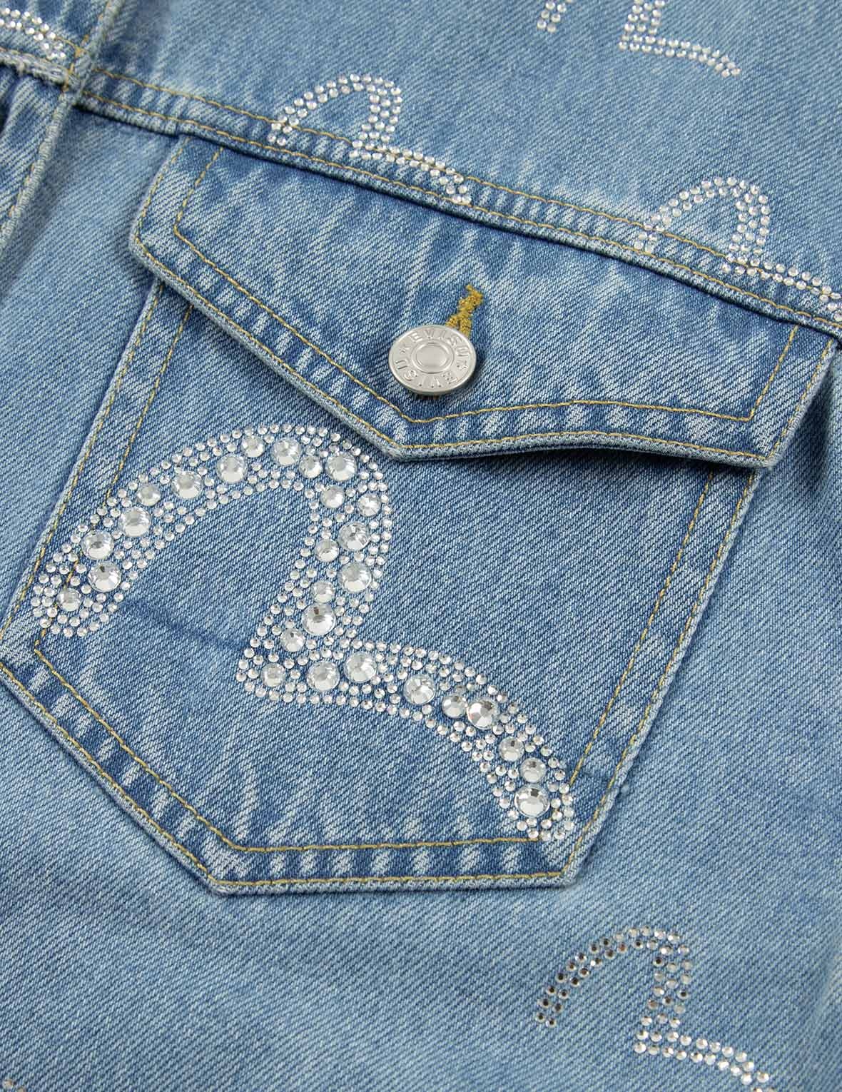 ALLOVER RHINESTONE SEAGULL LOOSE FIT DENIM JACKET - 3