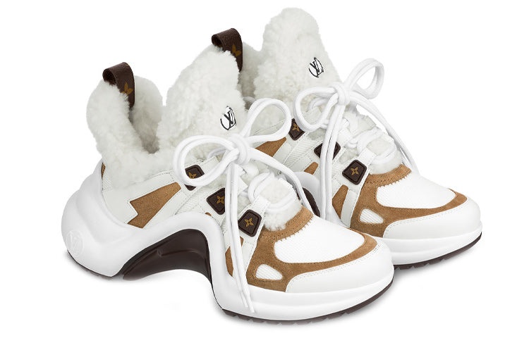 (WMNS) LOUIS VUITTON LV Archlight Shearling Sneakers 'White Brown' 1AACQS - 2