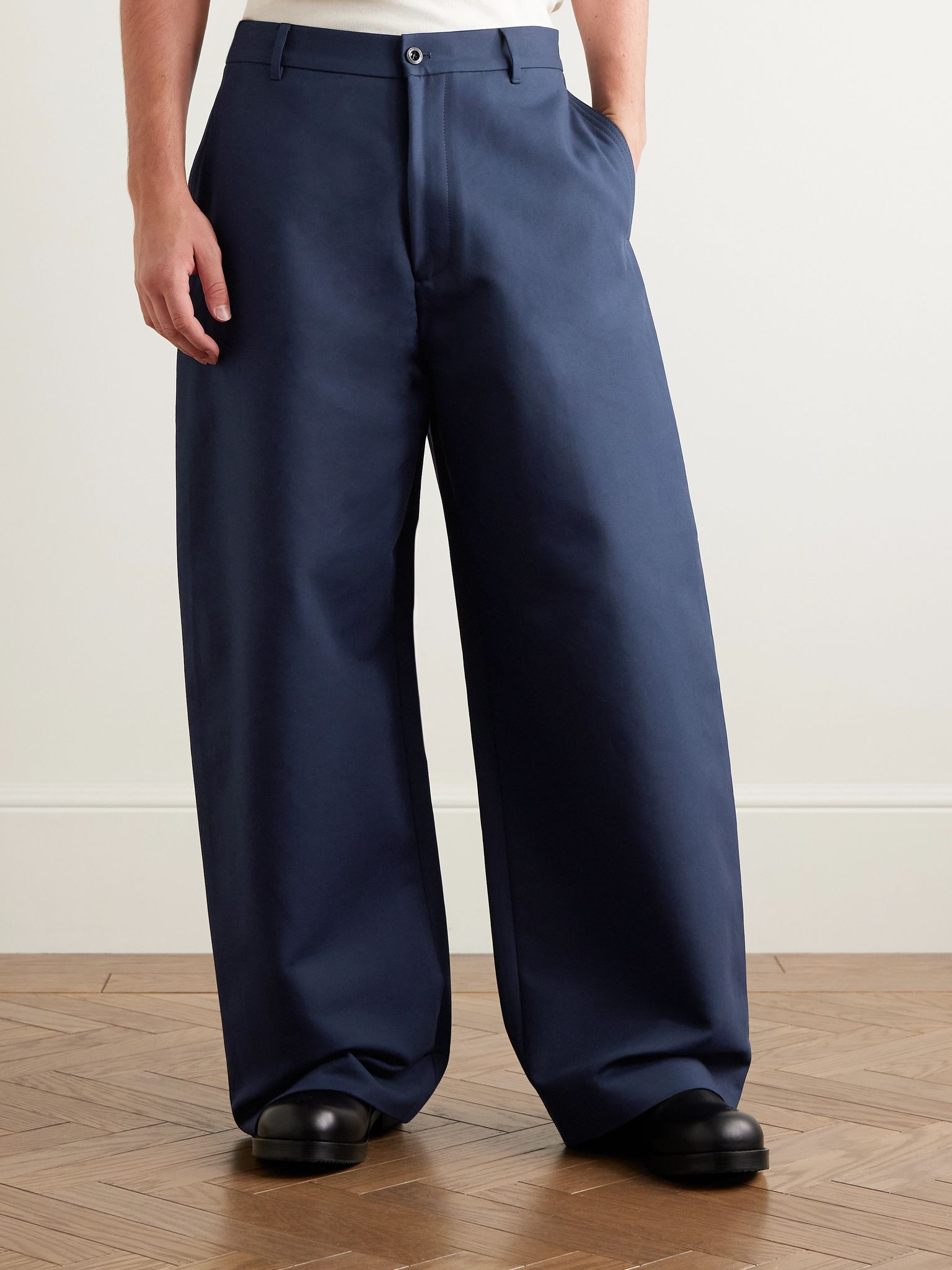 Plass Wide-Leg Cotton Trousers Navy - 3