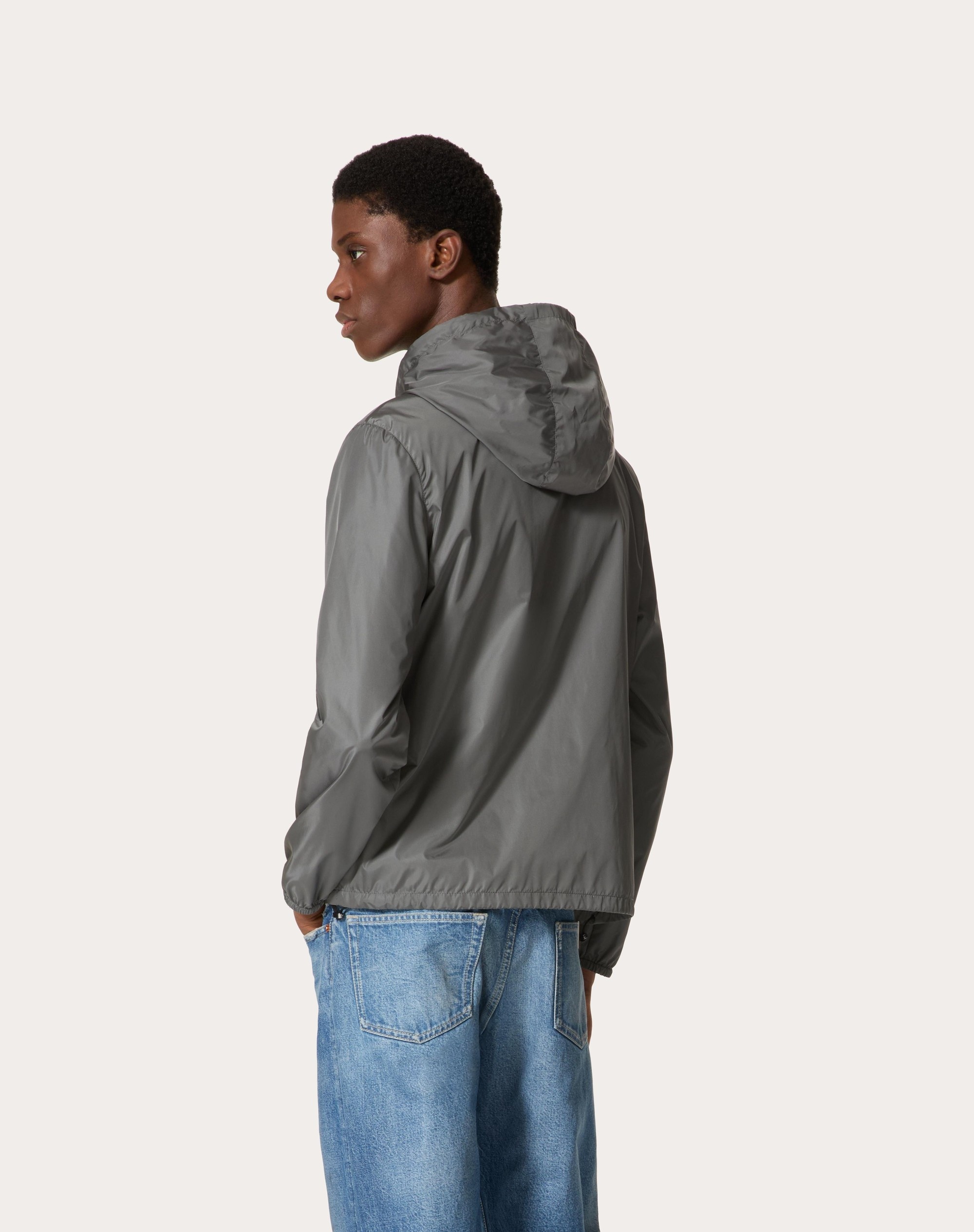NYLON HOODED WINDBREAKER WITH METALLIC V DETAIL - 4