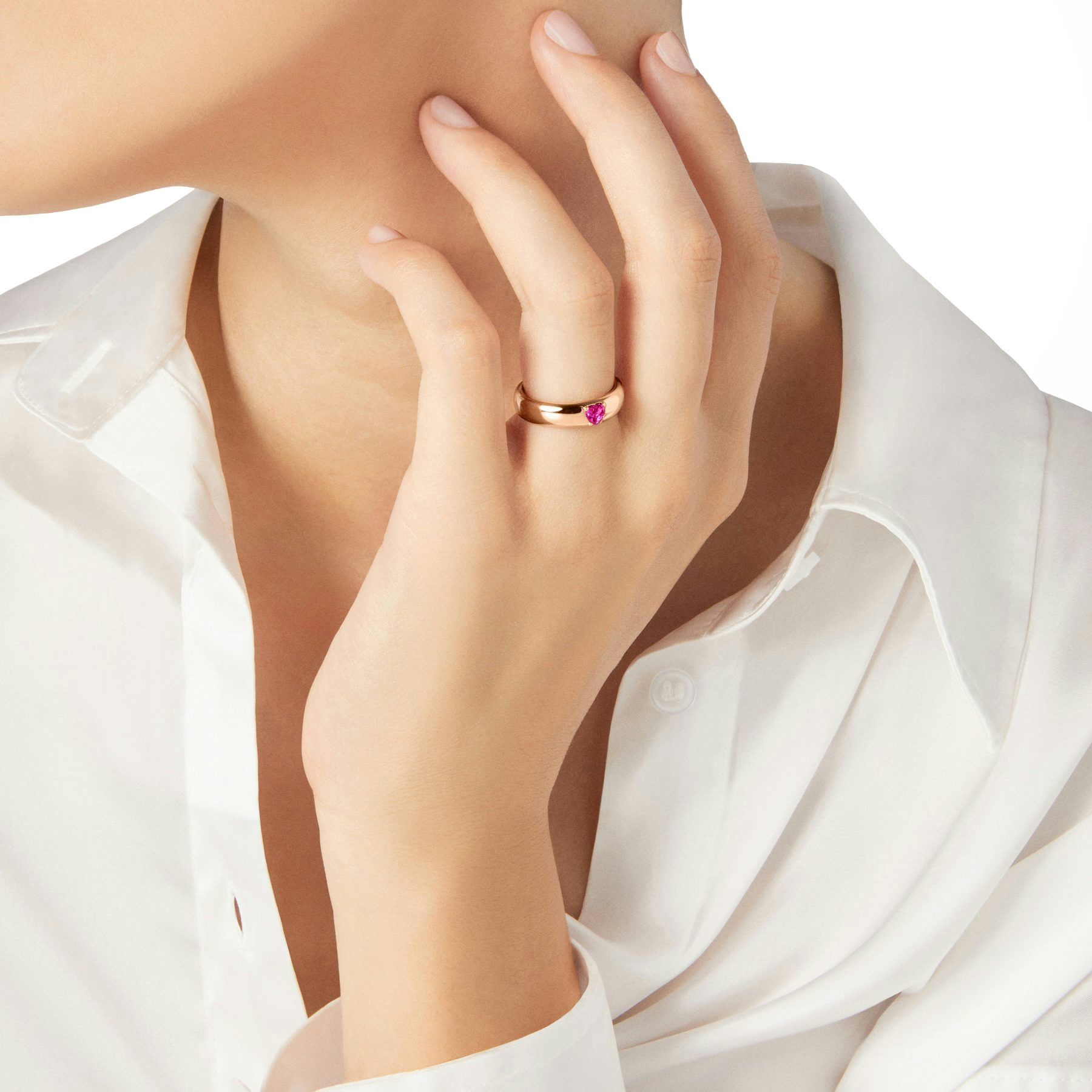 ROSE GOLD & SYNTHETIC RUBY HEART RING - 3